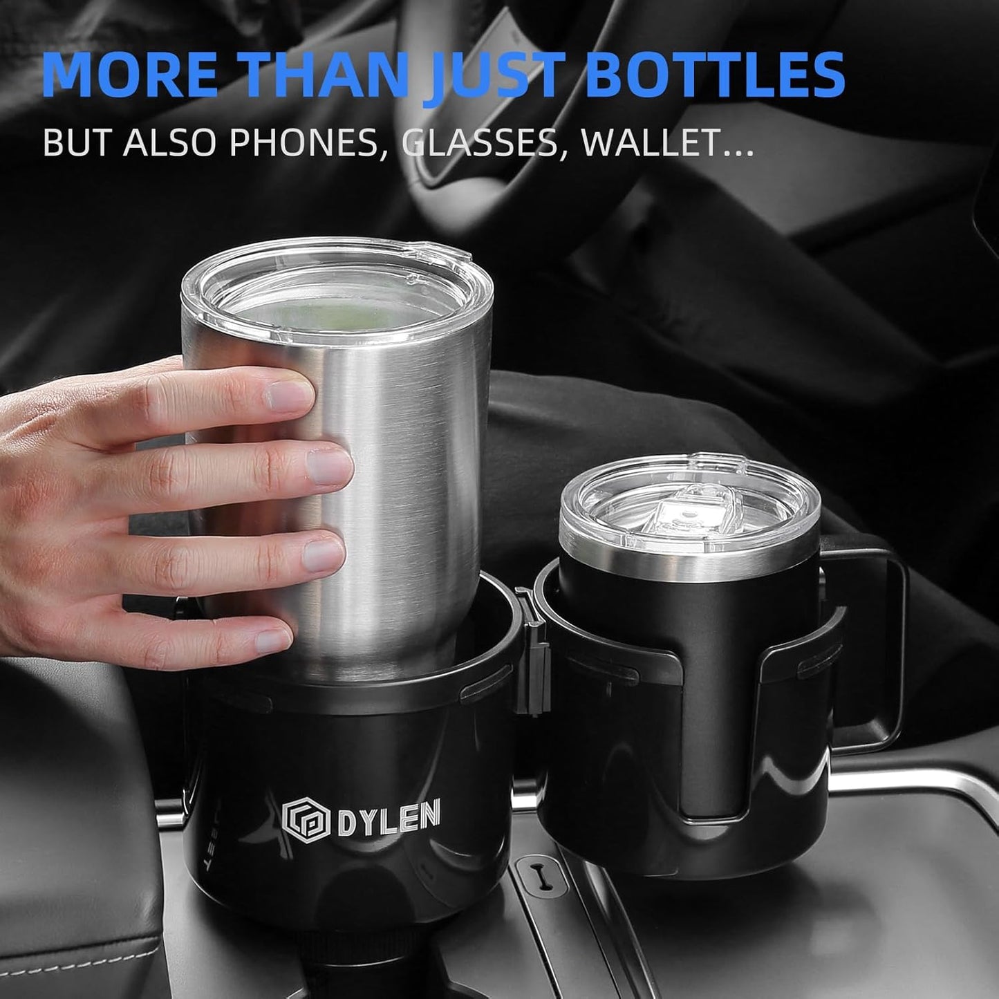Versatile 2-in-1 Car Cup Holder Expander Adapter for Drinks Holders in Black -
