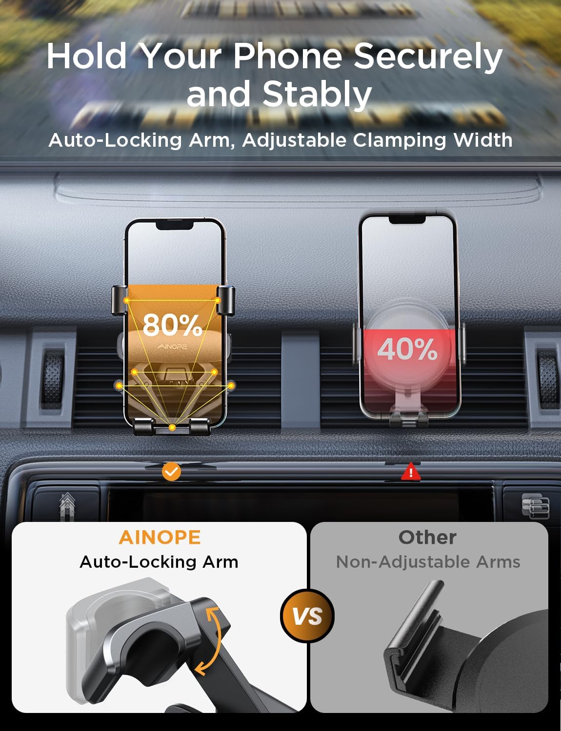 AINOPE Adjustable Gravity Car Phone Holder Mount for Air Vent, Black DEMO