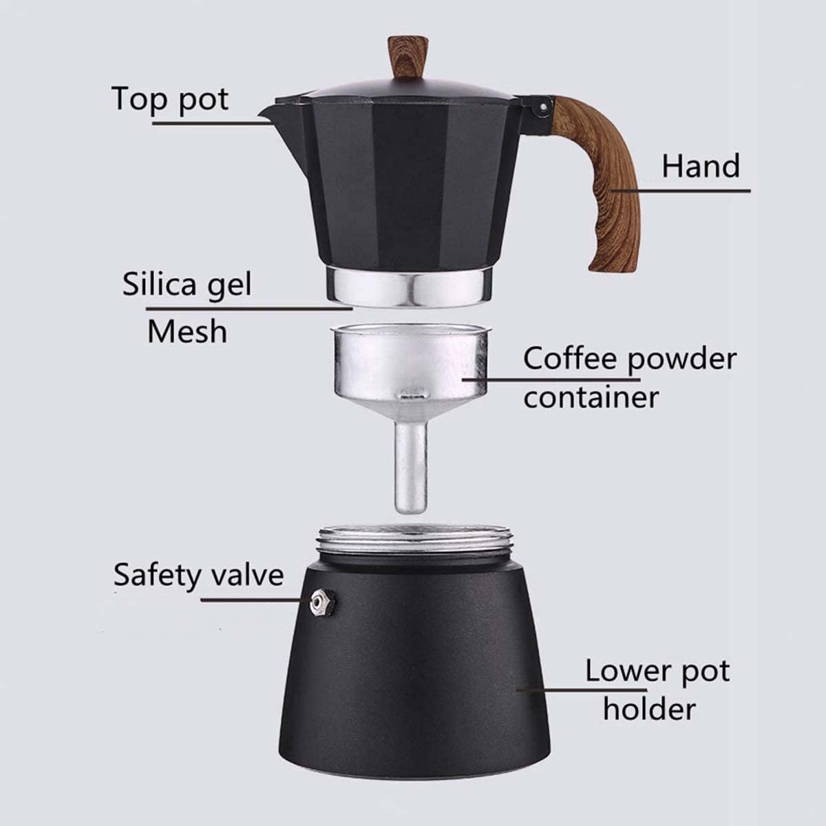 Stovetop Espresso Maker Moka Pot Classic Coffee Brewer 150ml Black Size NEW