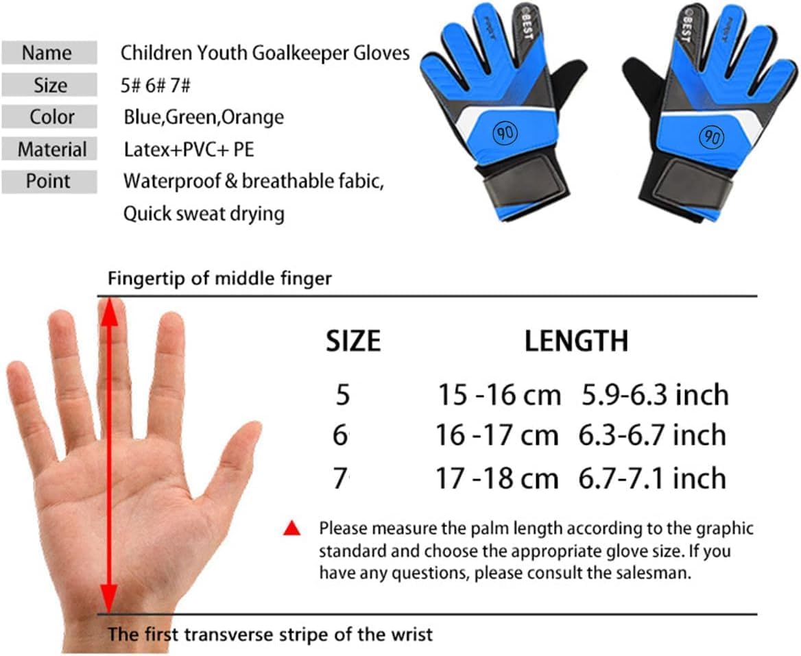 Green Goalkeeper Gloves with Cushioned Polyurethane Grip, Size 7 NEW