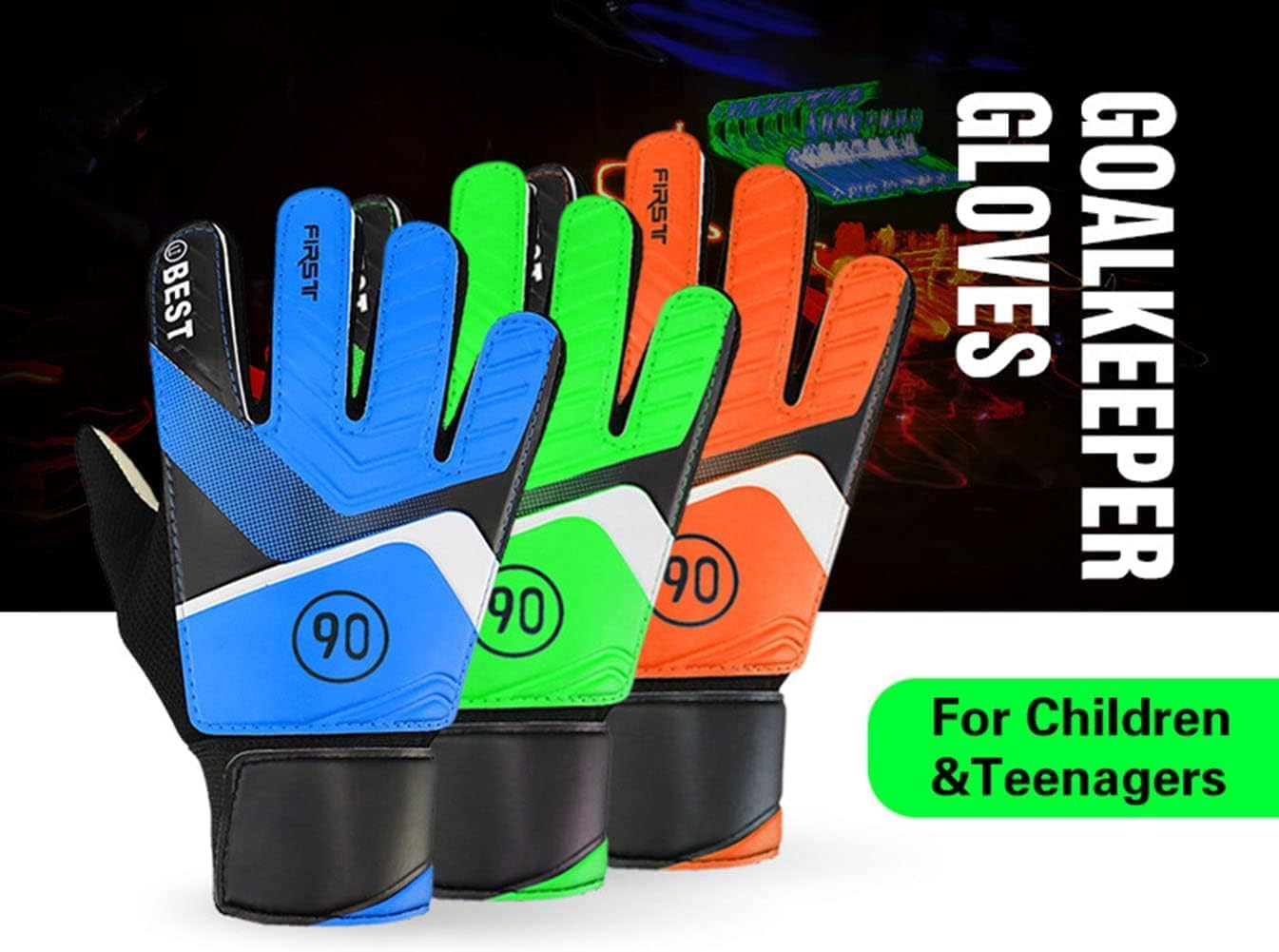 Green Goalkeeper Gloves with Cushioned Polyurethane Grip, Size 7 NEW