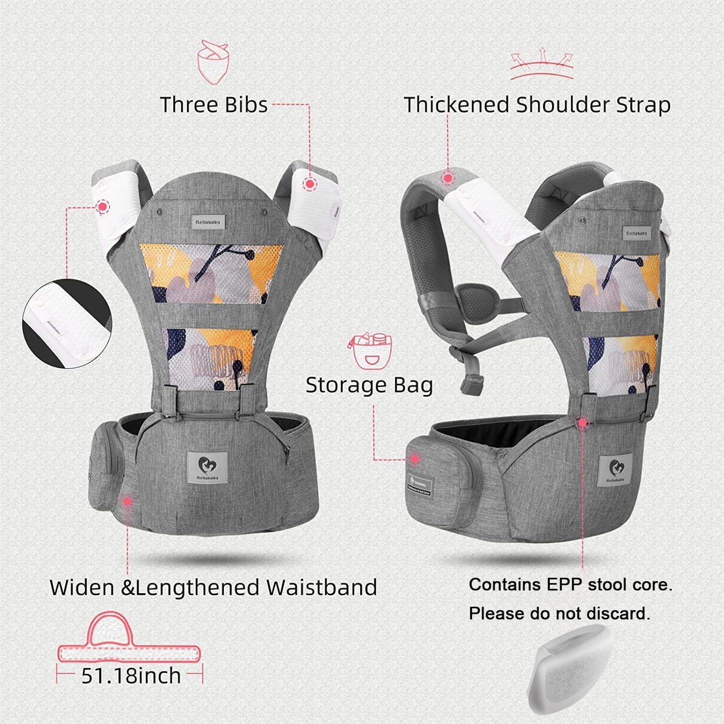Bellababy Multifunction Baby Carrier Ergonomic Positioning Hip Seat Gray NEW