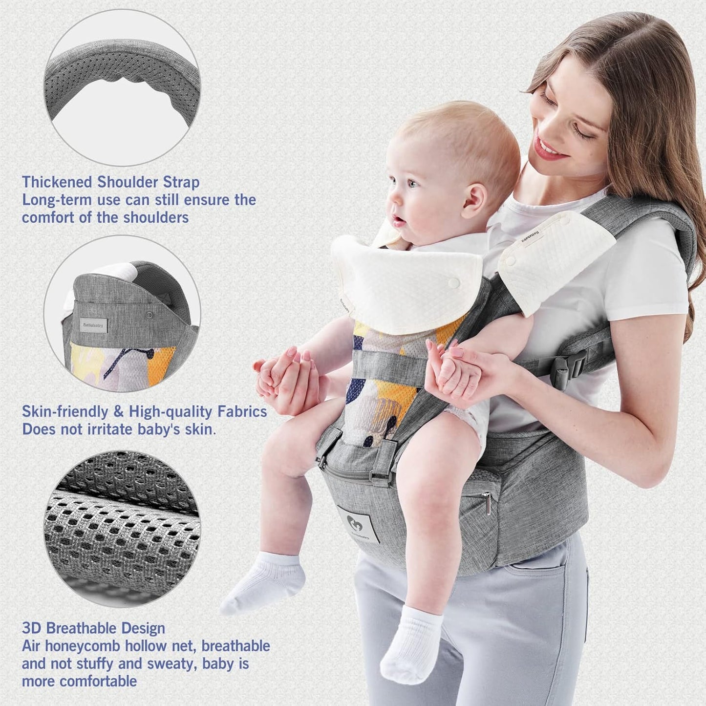 Bellababy Multifunction Baby Carrier Ergonomic Positioning Hip Seat Gray NEW
