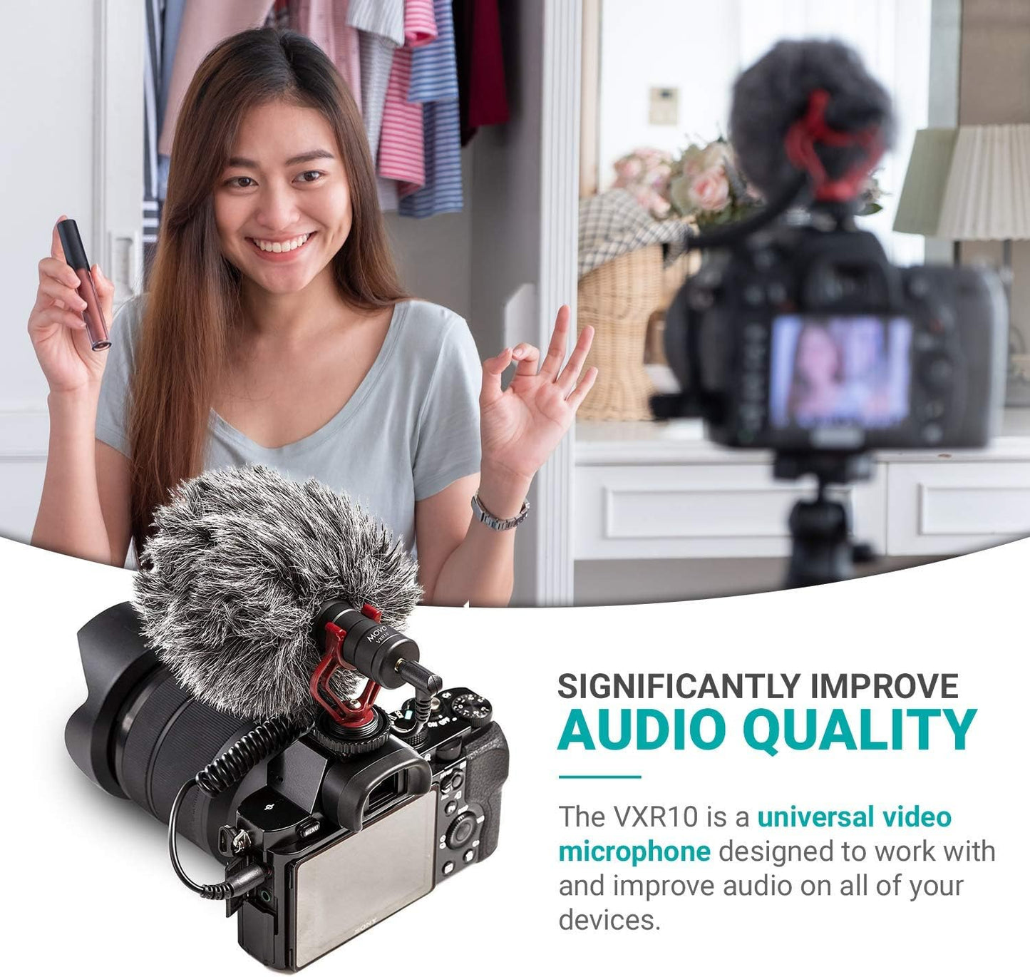Movo Universal Video Microphone with Shock Mount, Deadcat Windscreen, Case DEMO