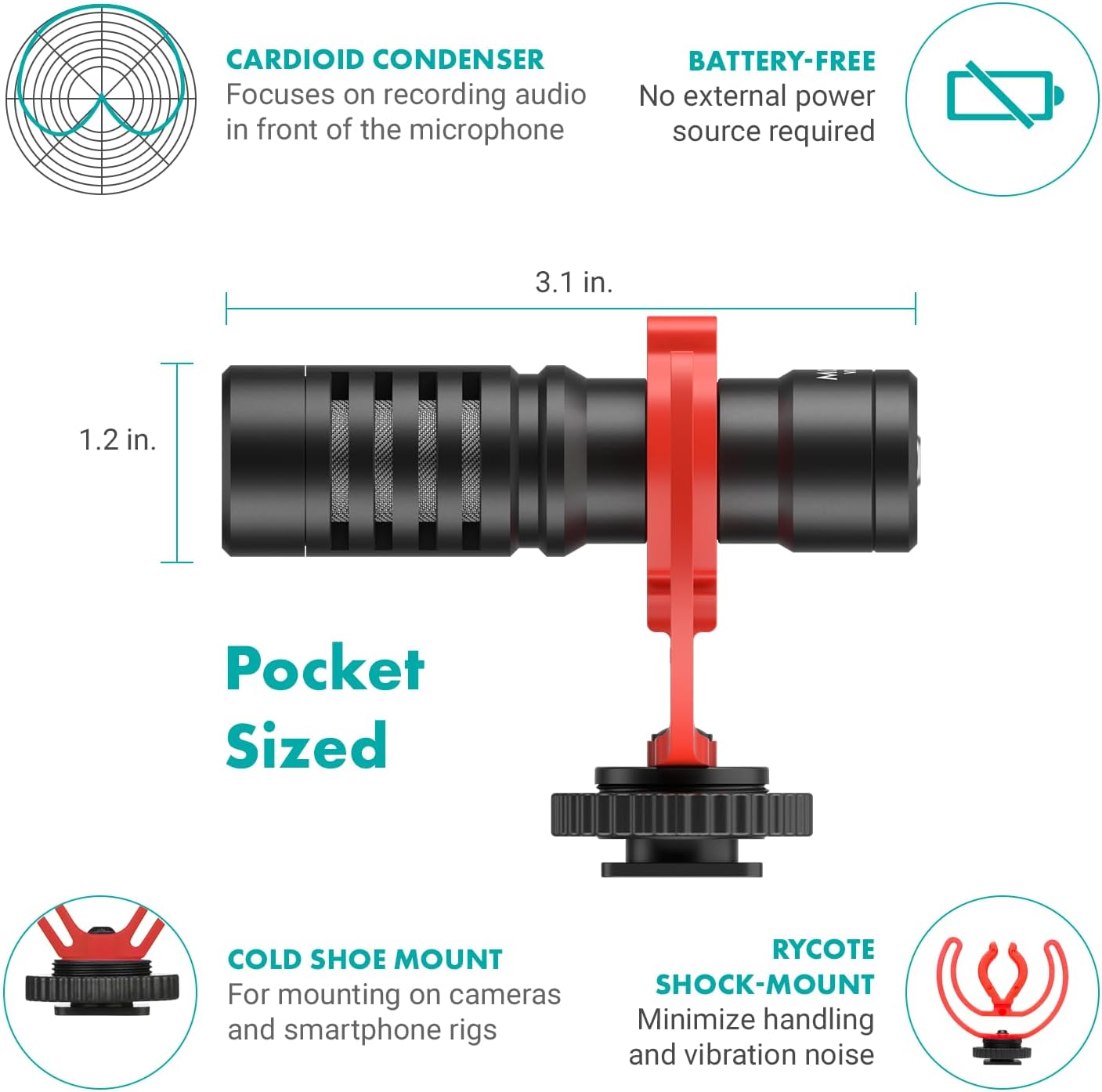 Movo Universal Video Microphone with Shock Mount, Deadcat Windscreen, Case DEMO