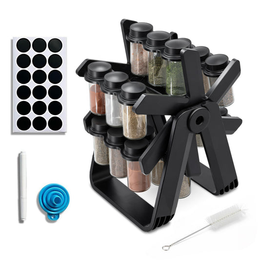 Rotating Spice Rack Organizer Revolving Carousel Seasoning Storage Black NEW
