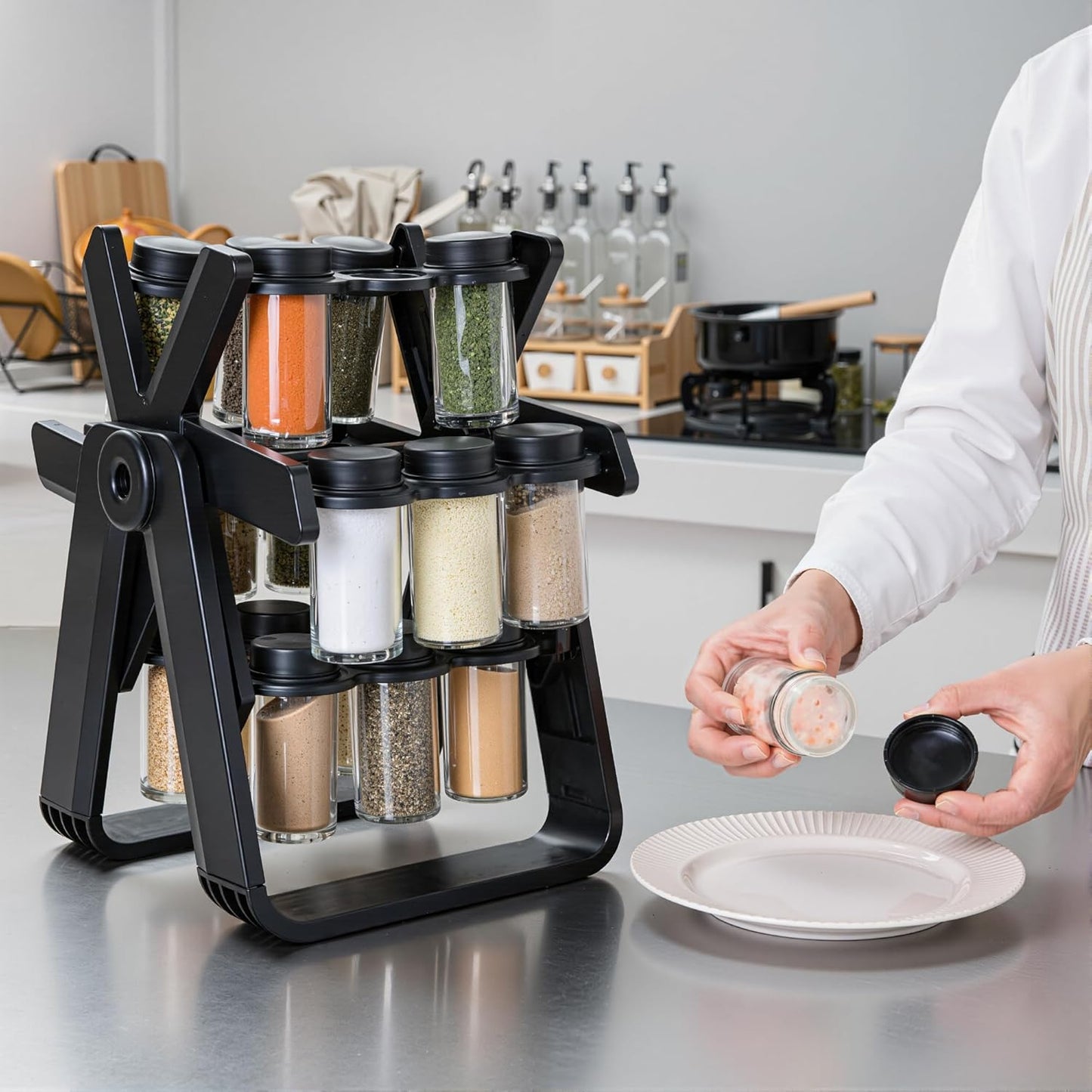 Rotating Spice Rack Organizer Revolving Carousel Seasoning Storage Black NEW
