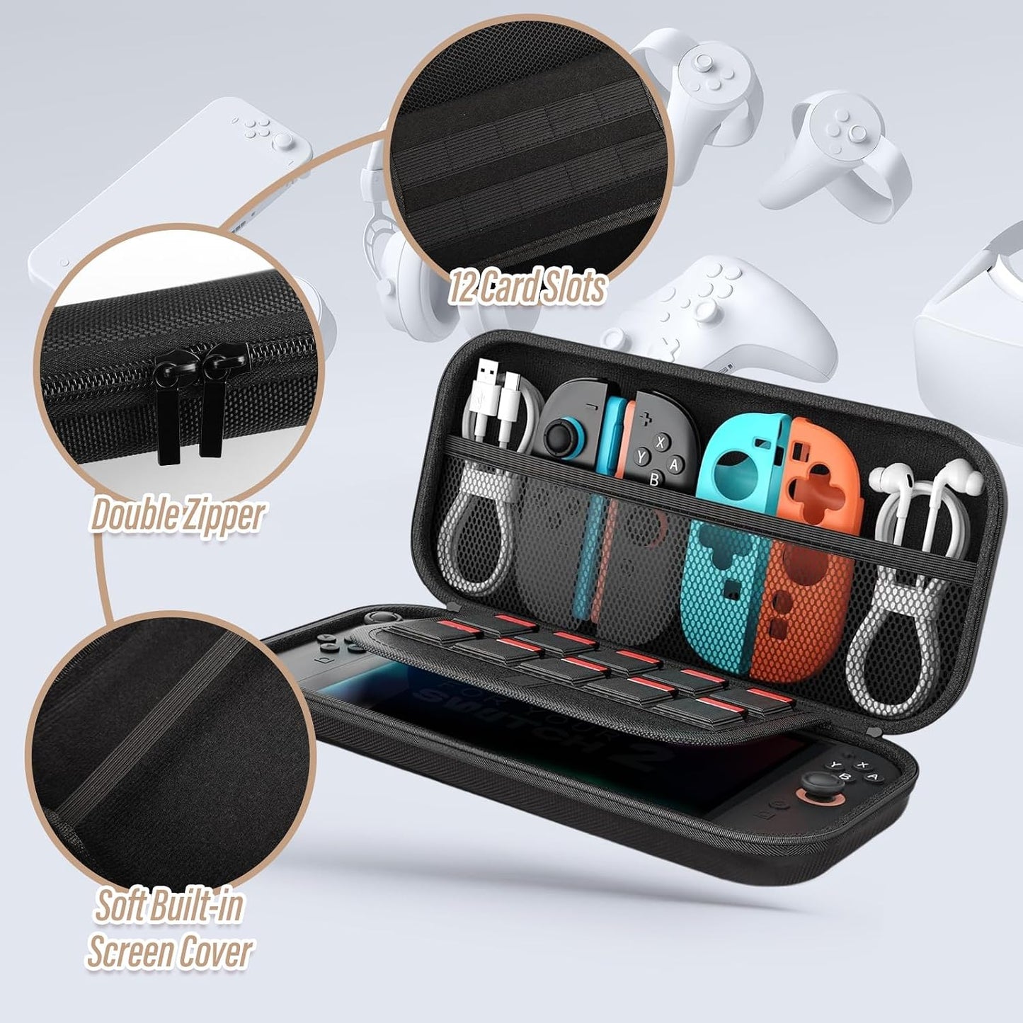 Nintendo Switch 2 Hard Shell Protective Travel Carry Case Storage Black NEW