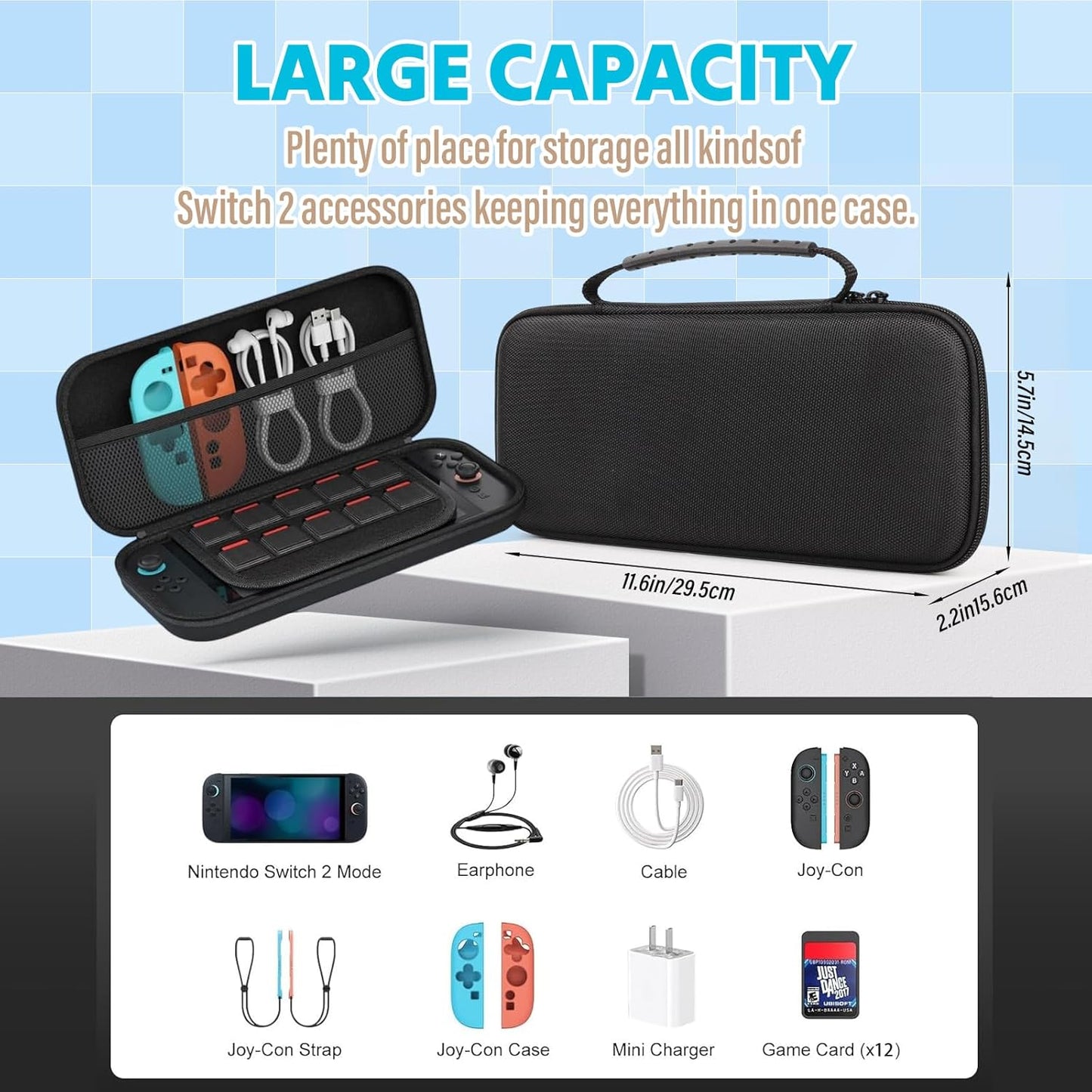 Nintendo Switch 2 Hard Shell Protective Travel Carry Case Storage Black NEW