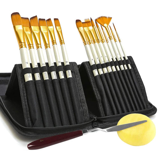 Paintbrush Set of 15 Different Brushes for Acrylic Painting Black & NEW