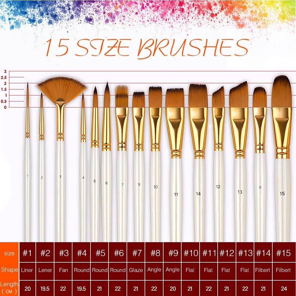 Paintbrush Set of 15 Different Brushes for Acrylic Painting Black & NEW
