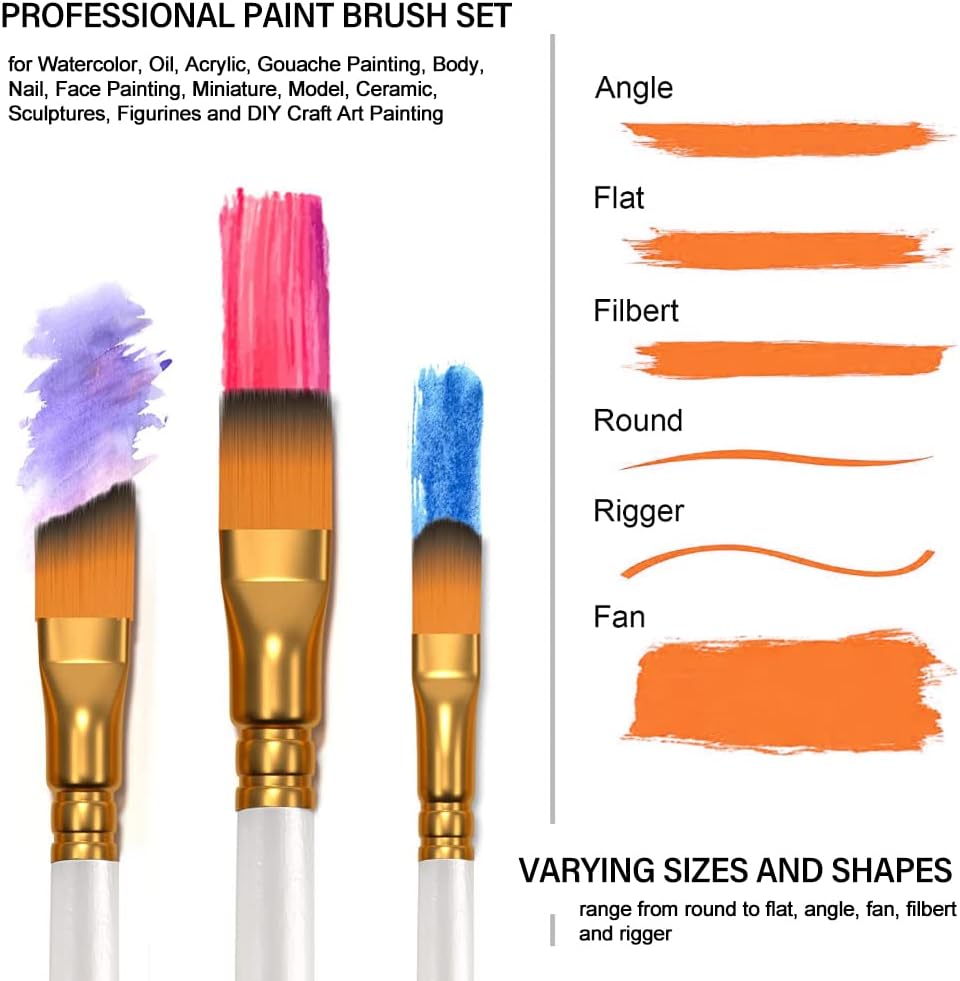 Paintbrush Set of 15 Different Brushes for Acrylic Painting Black & NEW