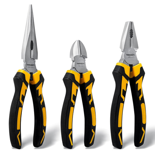 TOOLMAYS 3-Piece Pliers Set Chromium-Vanadium Steel Long Nose Combination NEW