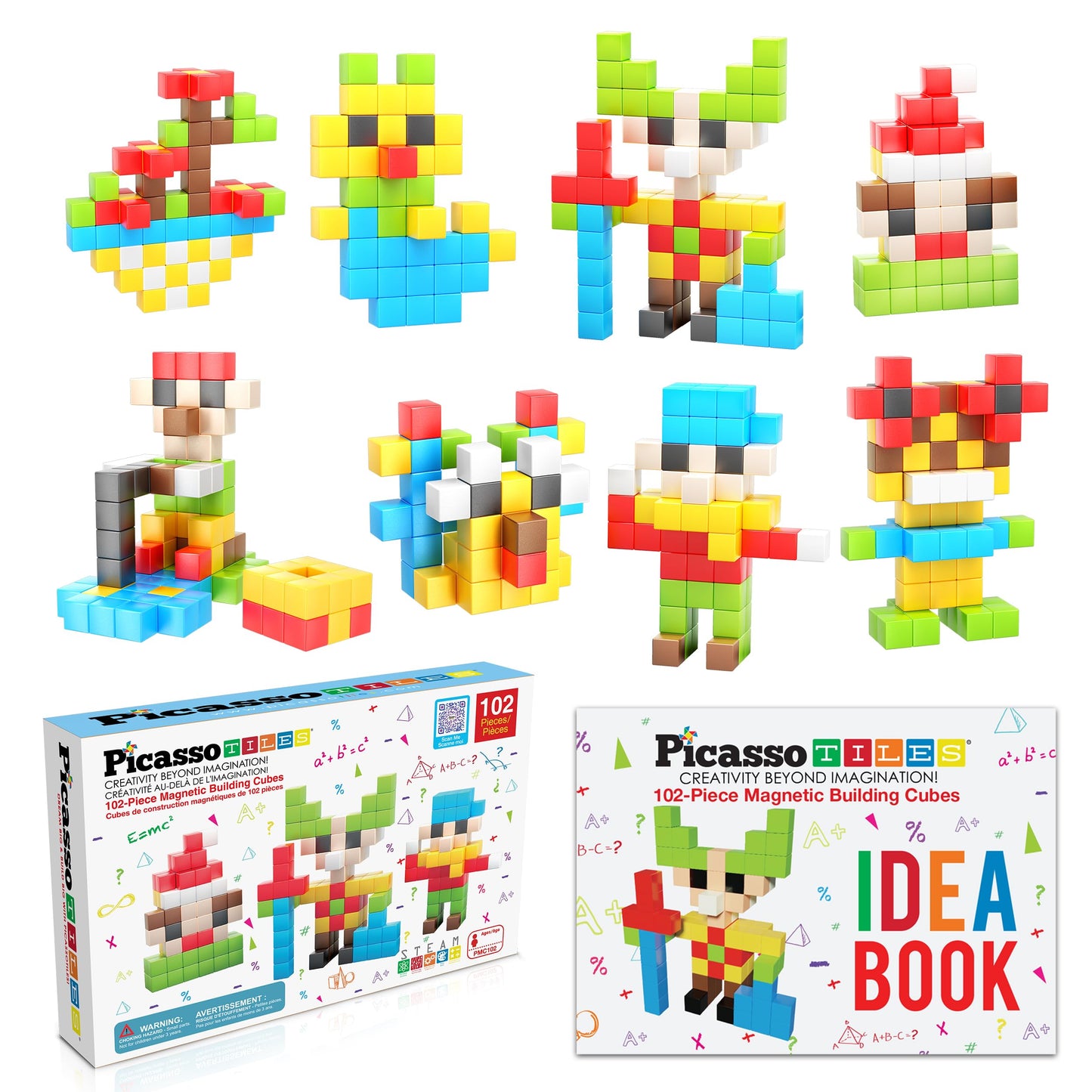 PicassoTiles 102 Piece Magnetic Building Block Cubes 3D Construction Set NEW