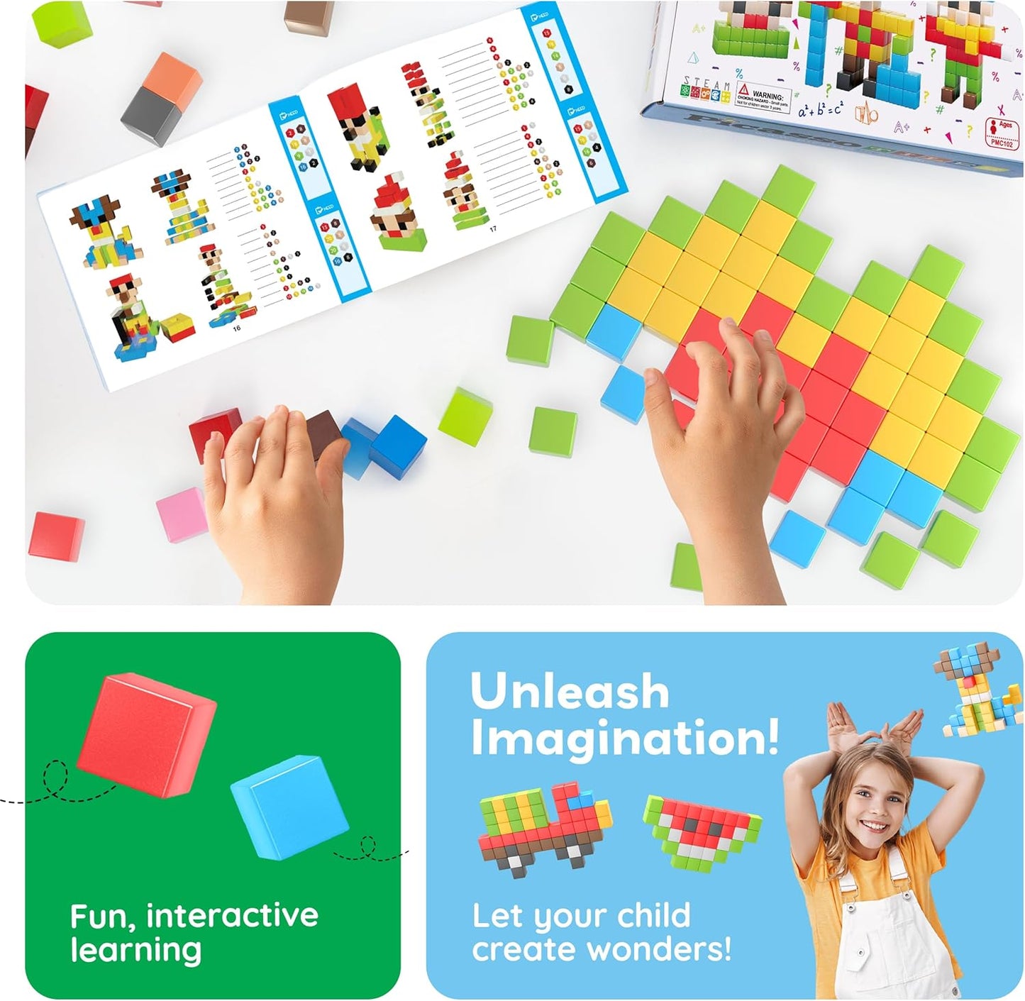 PicassoTiles 102 Piece Magnetic Building Block Cubes 3D Construction Set NEW