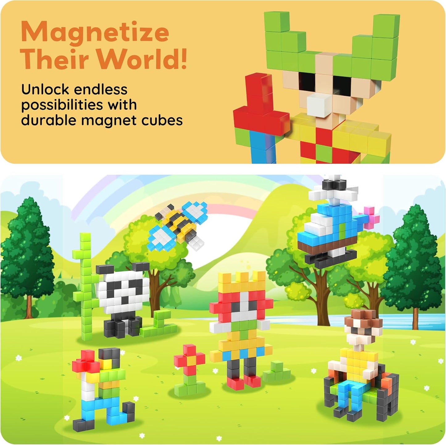 PicassoTiles 102 Piece Magnetic Building Block Cubes 3D Construction Set NEW