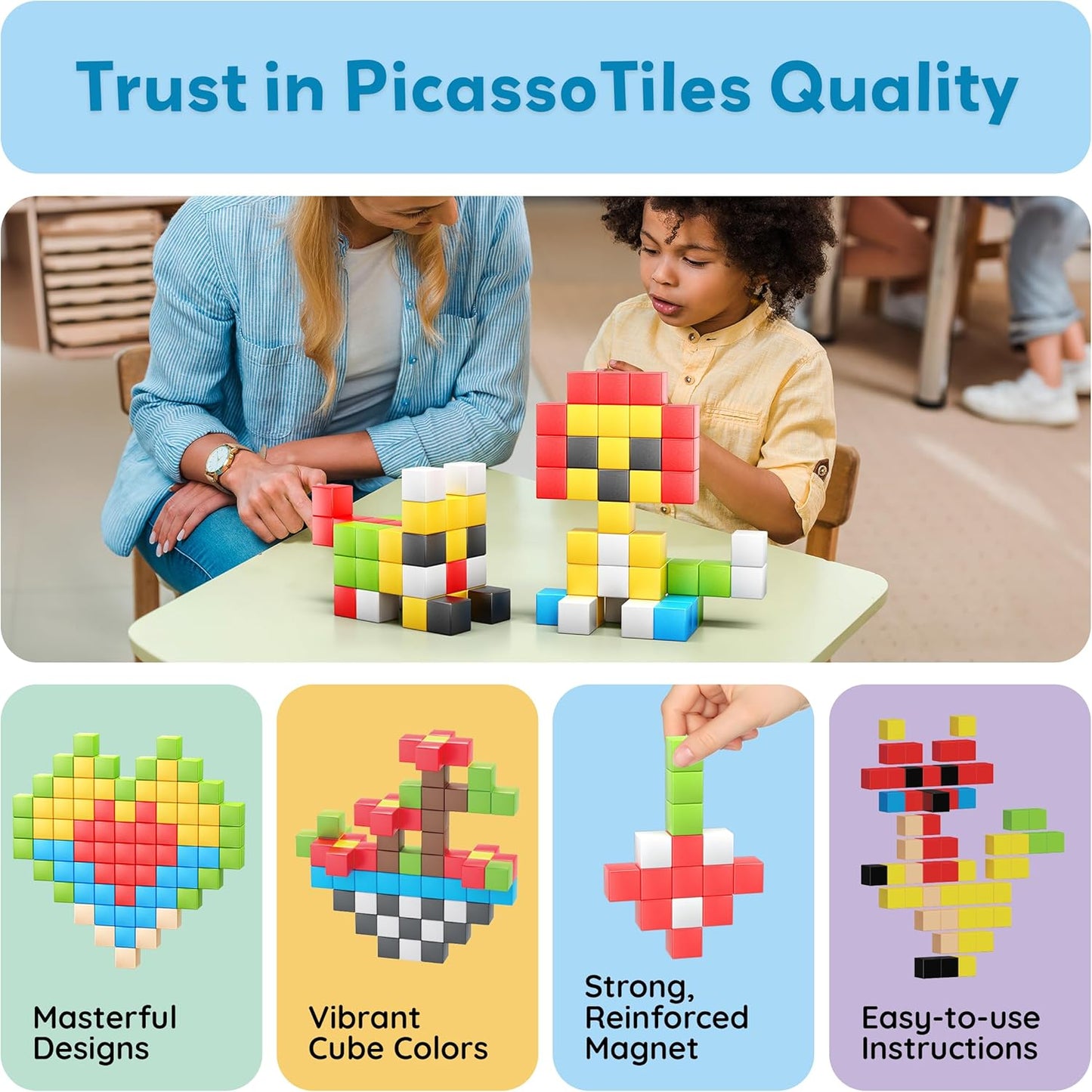 PicassoTiles 102 Piece Magnetic Building Block Cubes 3D Construction Set NEW