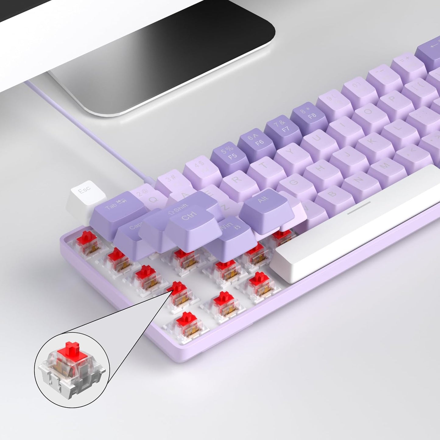 MageGee 60% Mechanical Gaming Keyboard LED Backlit Violet & Red Switch DEMO