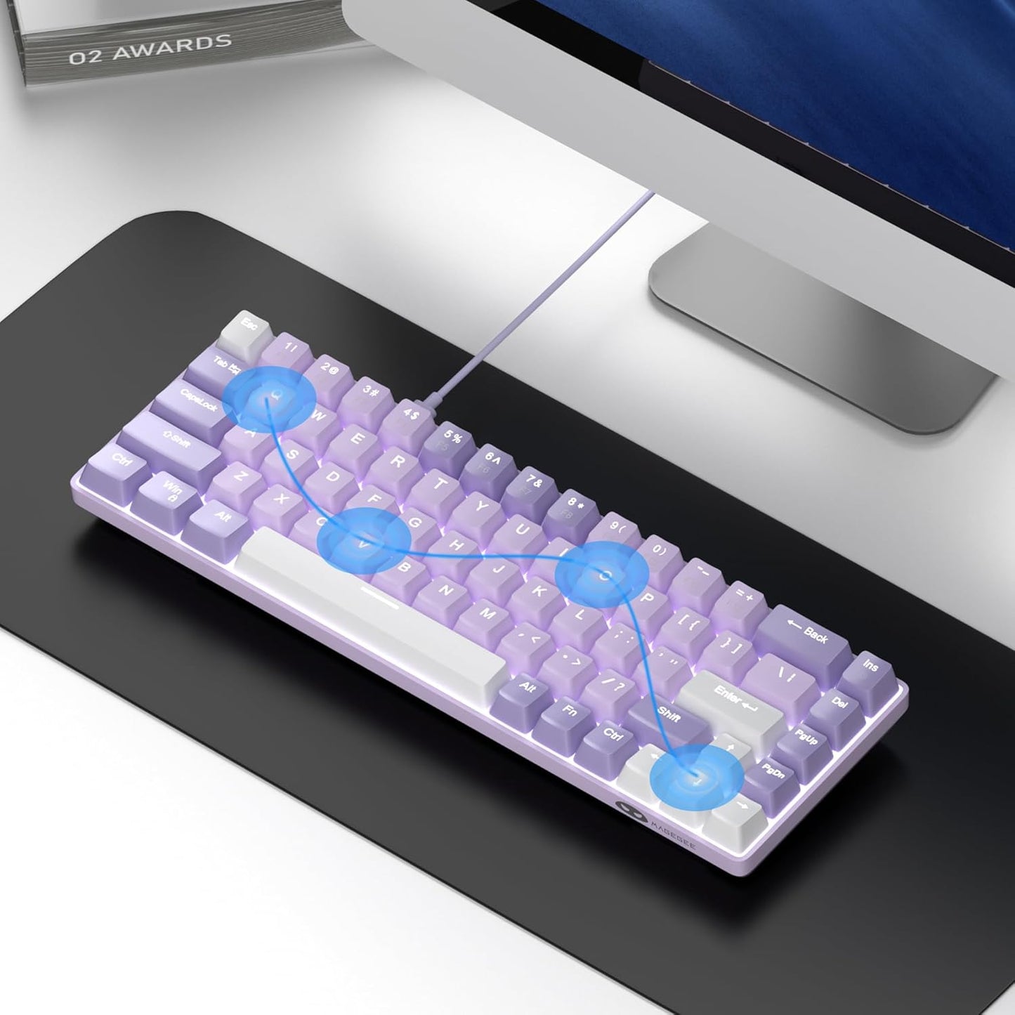 MageGee 60% Mechanical Gaming Keyboard LED Backlit Violet & Red Switch DEMO