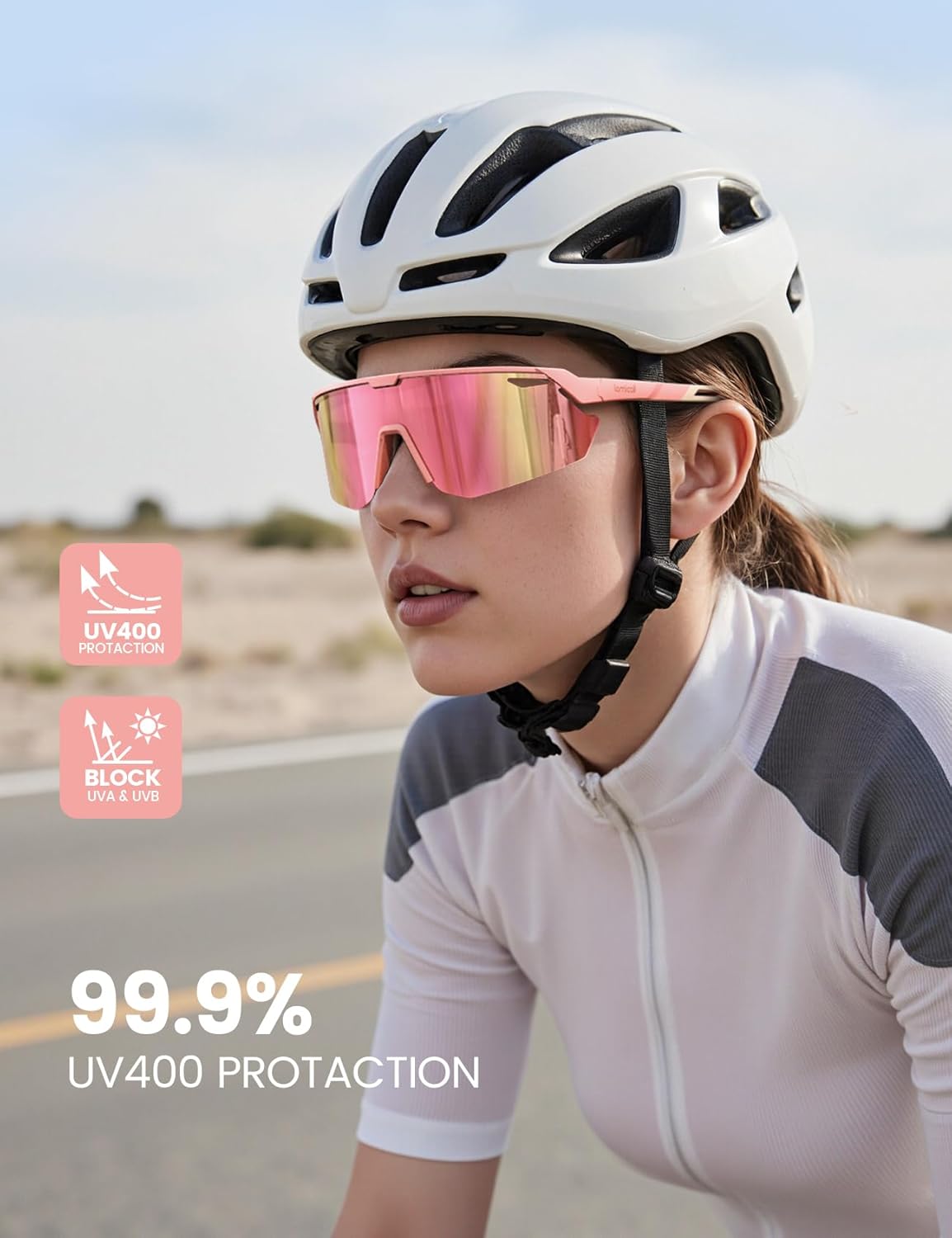 Lamicall Polarized Sports Sunglasses for Cycling, UV400 Protection, Pink NEW