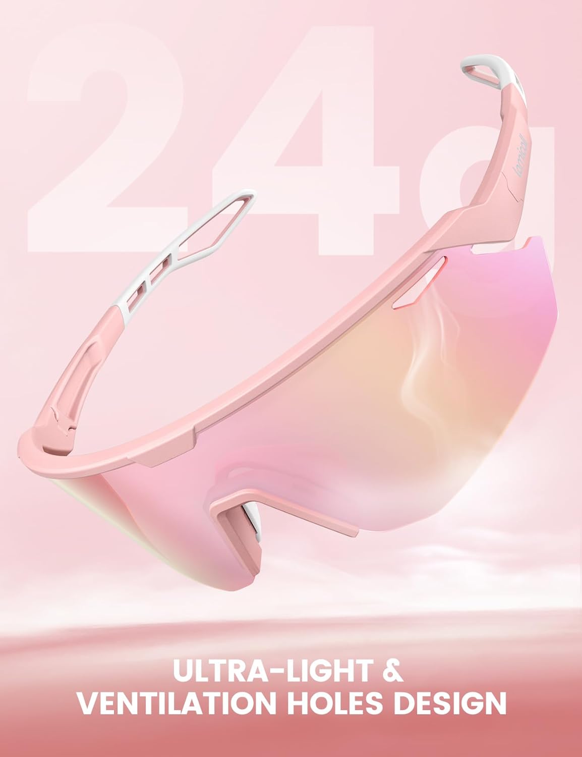 Lamicall Polarized Sports Sunglasses for Cycling, UV400 Protection, Pink NEW