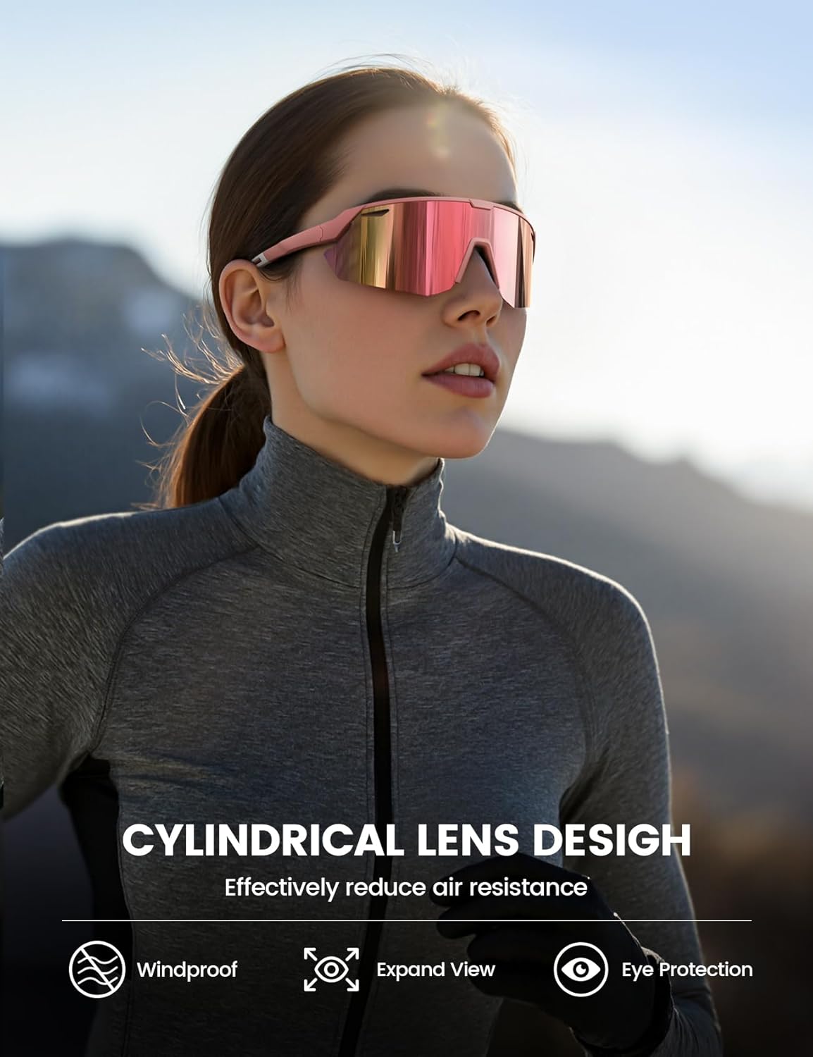 Lamicall Polarized Sports Sunglasses for Cycling, UV400 Protection, Pink NEW