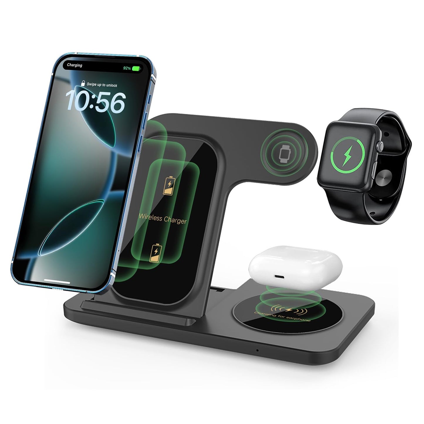 15W Fast Wireless Charging Station - Foldable Induction Charger in Black DEMO