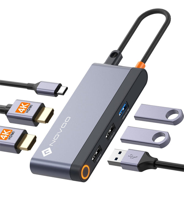 NOVOO 6-in-1 USB-C Docking Station with Dual HDMI Ports for Laptops and DEMO
