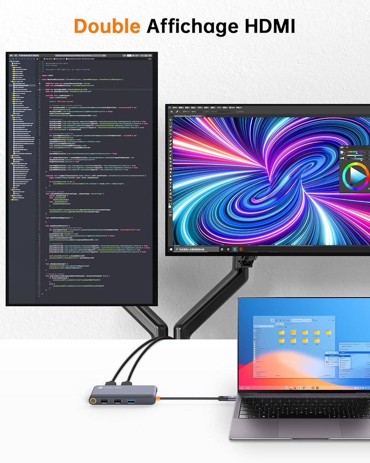NOVOO 6-in-1 USB-C Docking Station with Dual HDMI Ports for Laptops and DEMO