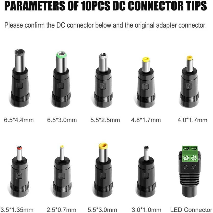 65W Universal AC to DC Adapter Charger with 10 Extra Tips - Black for NEW