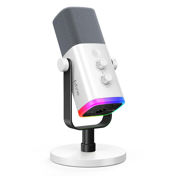 FIFINE XLR/USB Dynamic Streaming Microphone for PC Podcasting RGB White DEMO