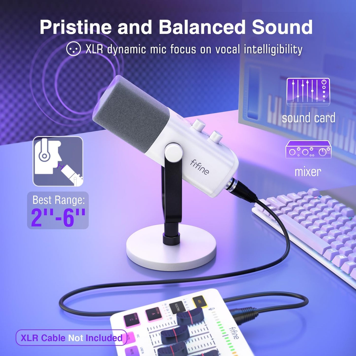 FIFINE XLR/USB Dynamic Streaming Microphone for PC Podcasting RGB White DEMO