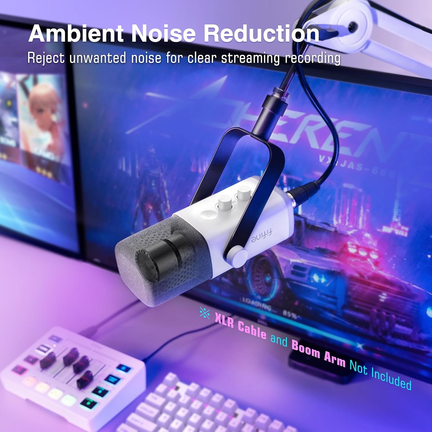 FIFINE XLR/USB Dynamic Streaming Microphone for PC Podcasting RGB White DEMO