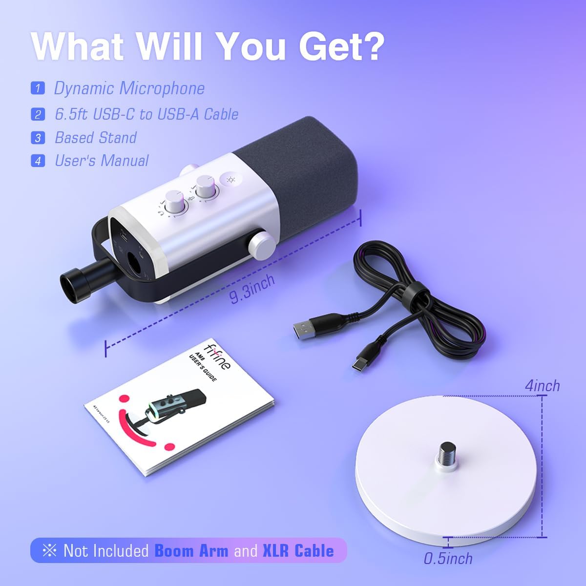FIFINE XLR/USB Dynamic Streaming Microphone for PC Podcasting RGB White DEMO