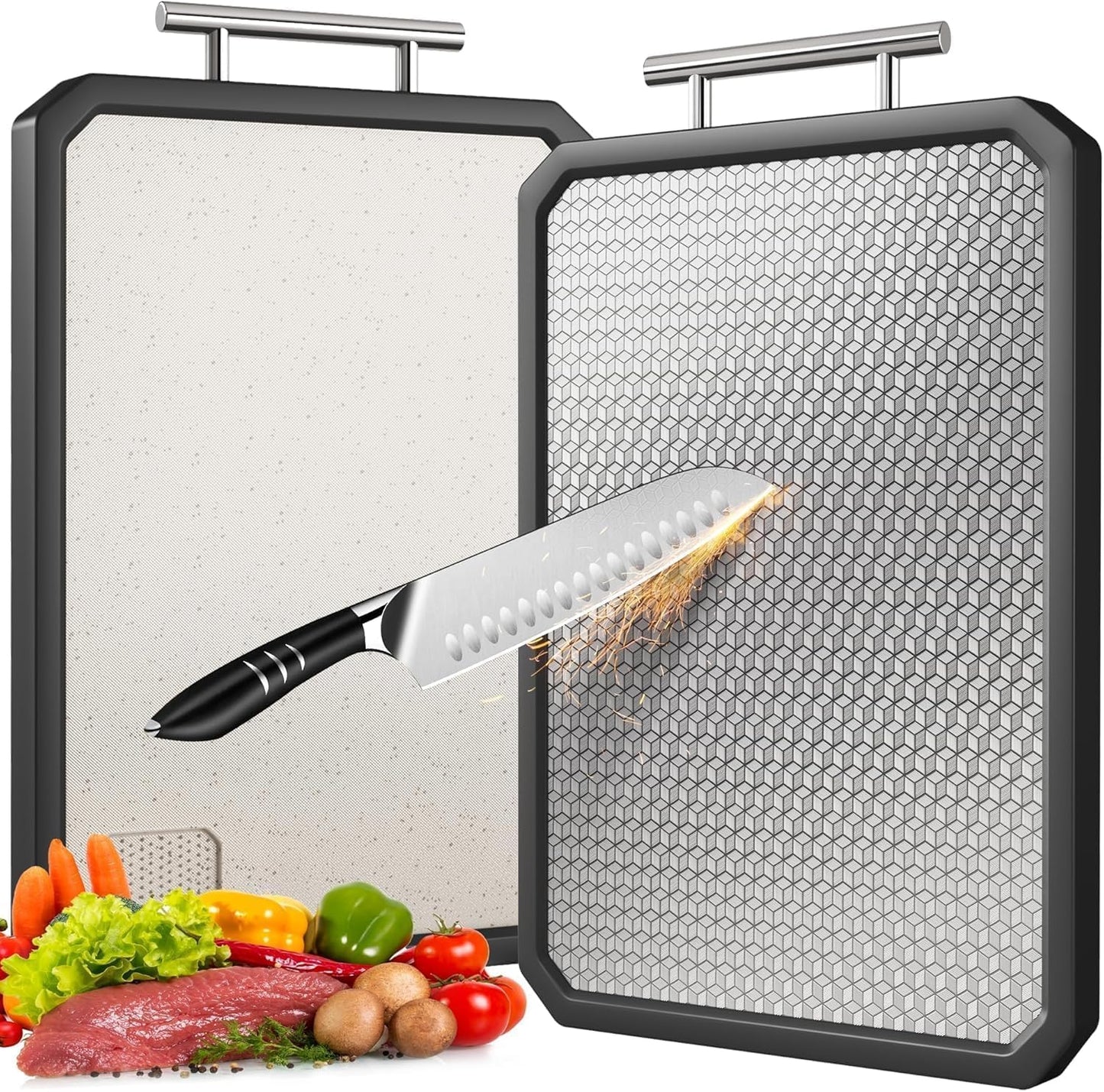 Stainless Steel & Wheat Straw Cutting Board Silver Light Brown 15.7"L x NEW