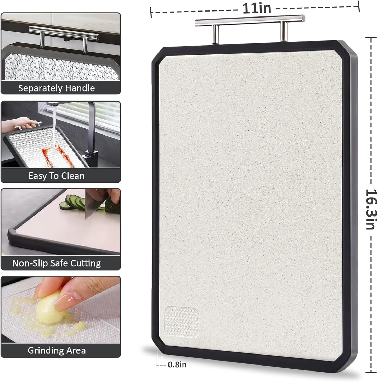 Stainless Steel & Wheat Straw Cutting Board Silver Light Brown 15.7"L x NEW