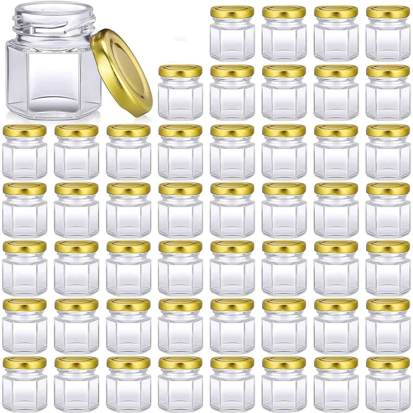 42-Piece Mini Glass Honey Jars with Gold Lids Clear Storage Containers DEMO