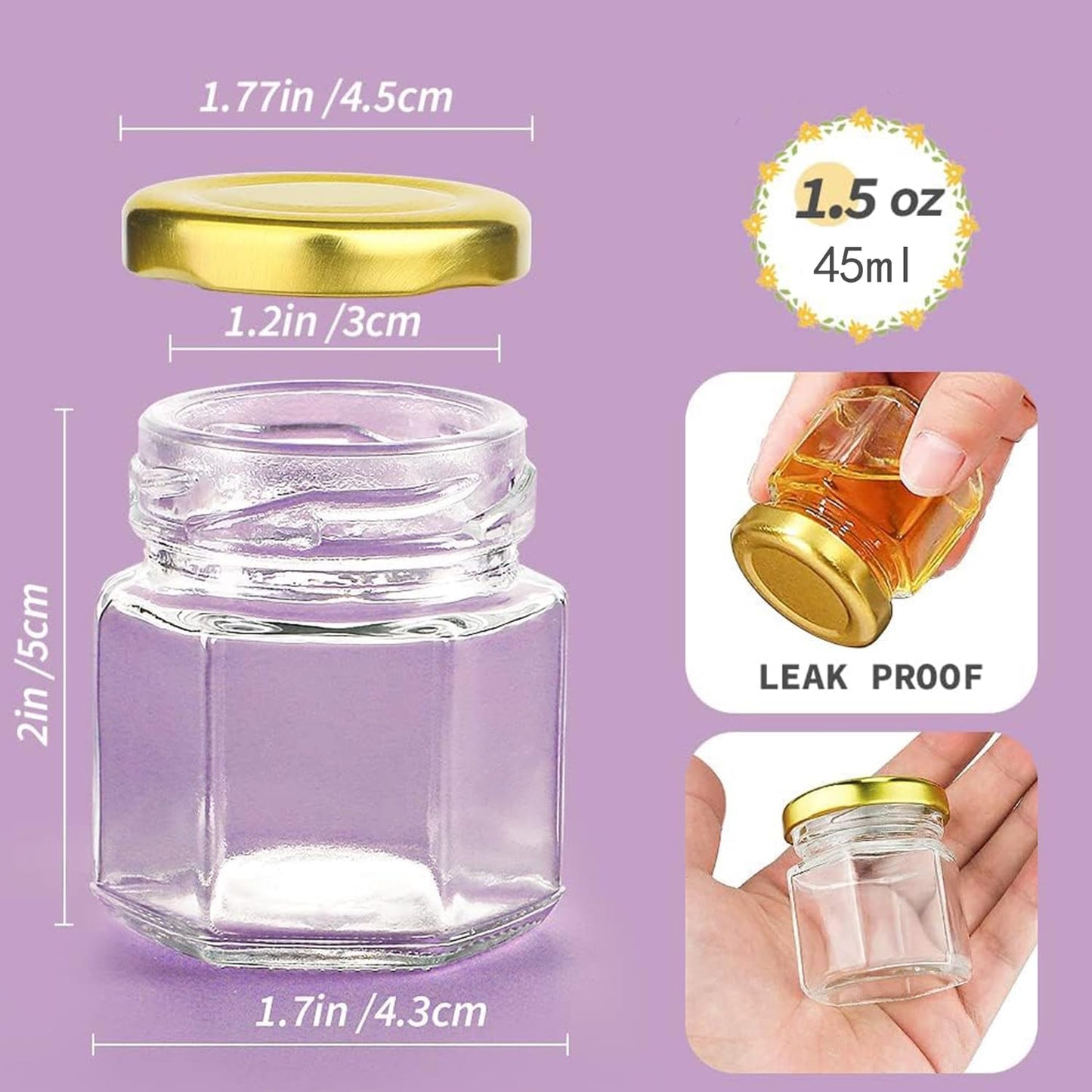 42-Piece Mini Glass Honey Jars with Gold Lids Clear Storage Containers DEMO