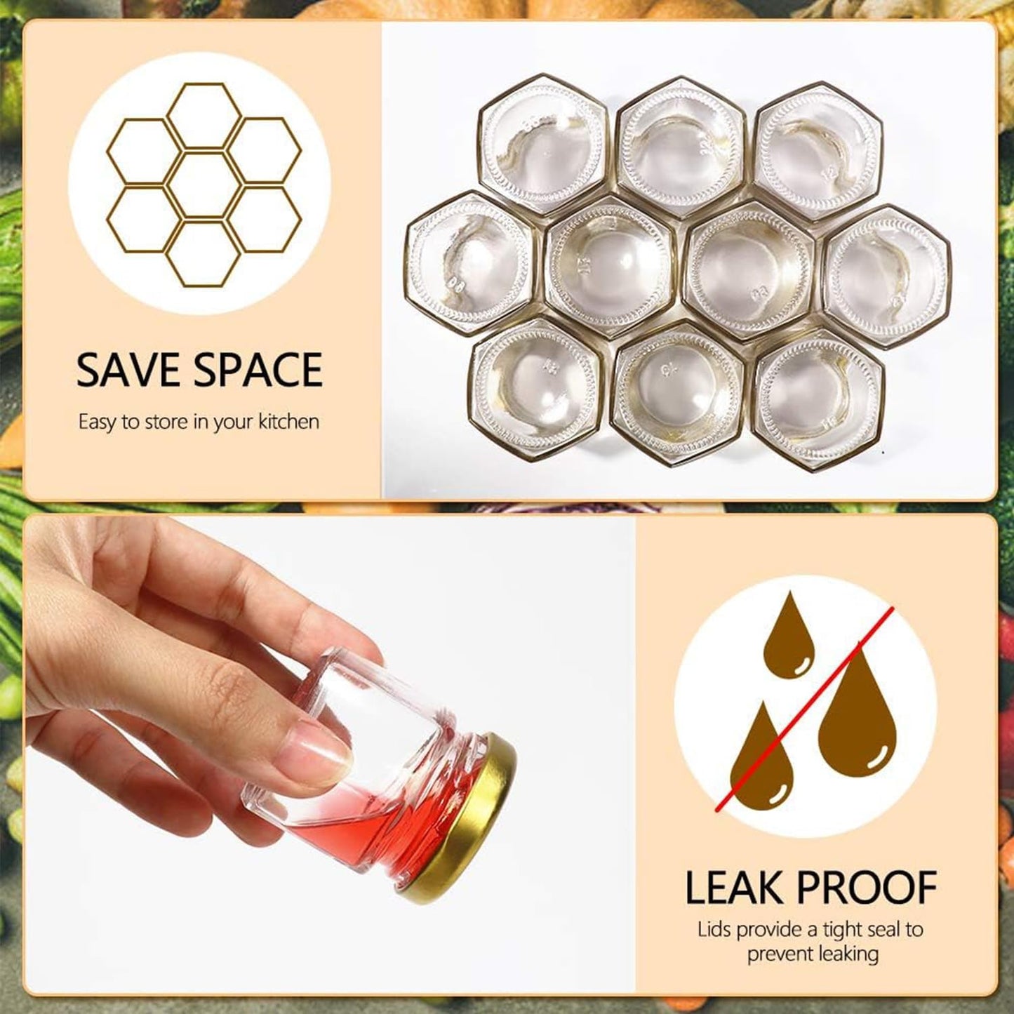 42-Piece Mini Glass Honey Jars with Gold Lids Clear Storage Containers DEMO