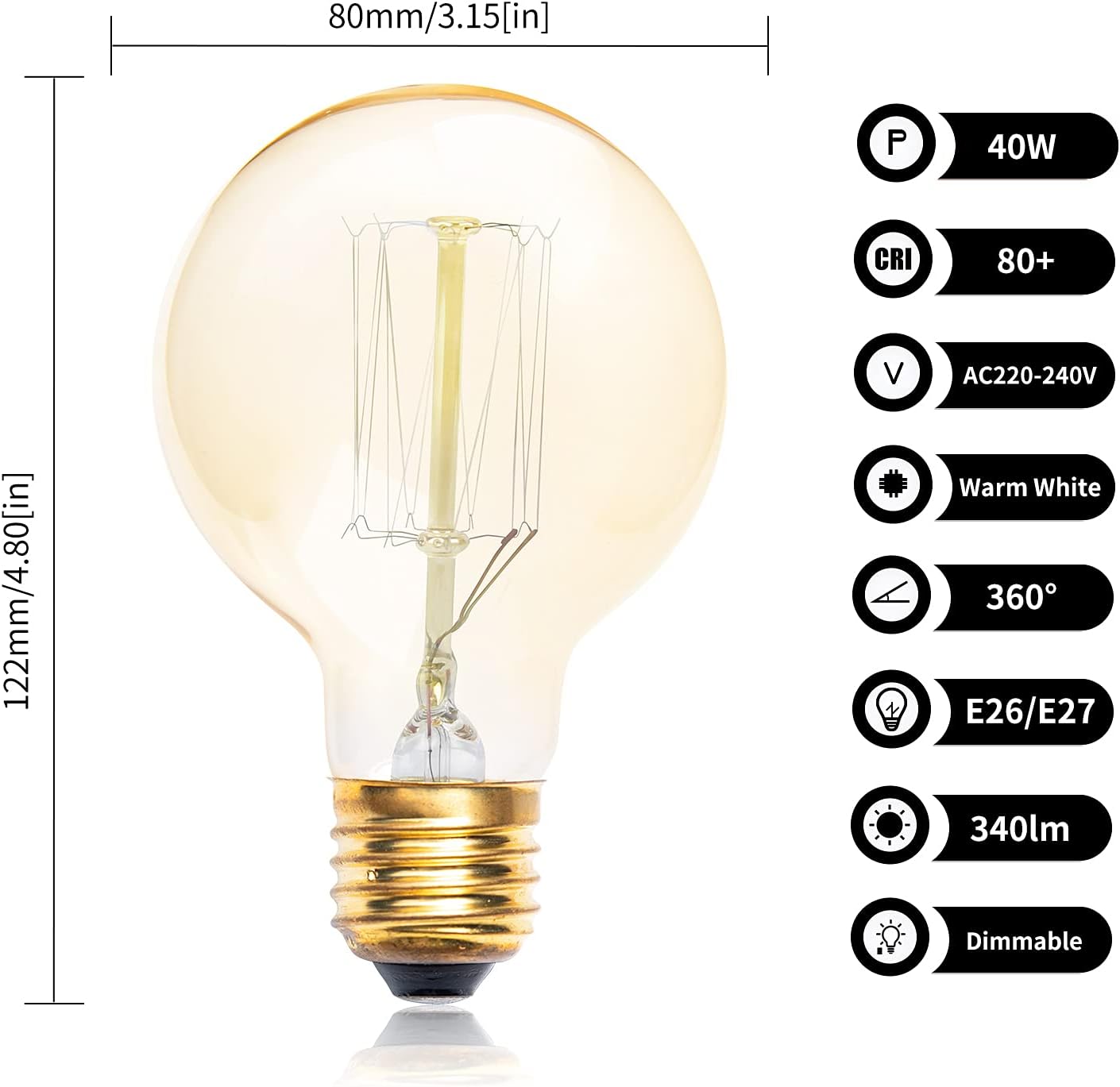 Vintage Glass LED Bulbs LED Bulb, Warm White 2700K Amber Lighting, DEMO