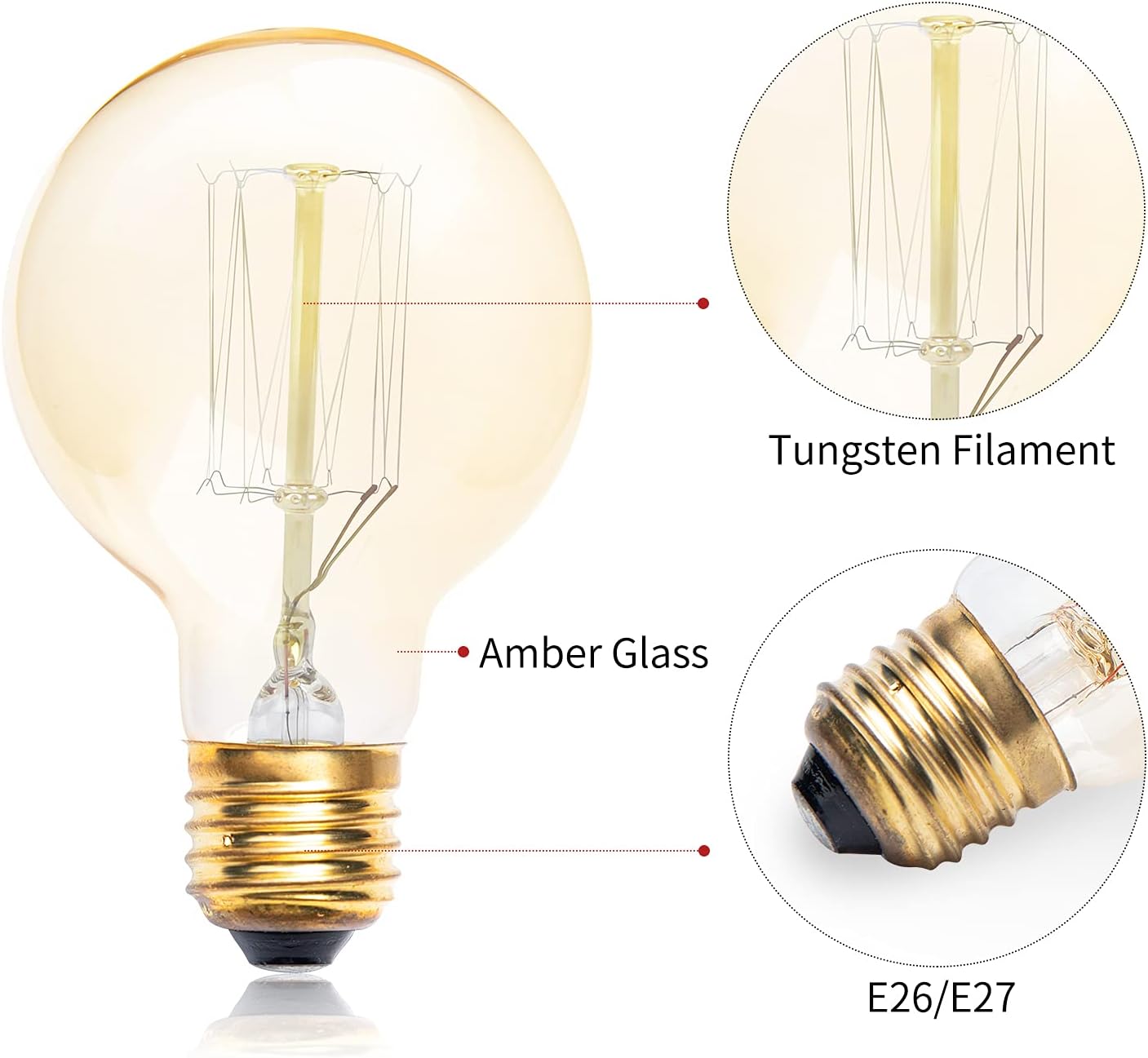 Vintage Glass LED Bulbs LED Bulb, Warm White 2700K Amber Lighting, DEMO