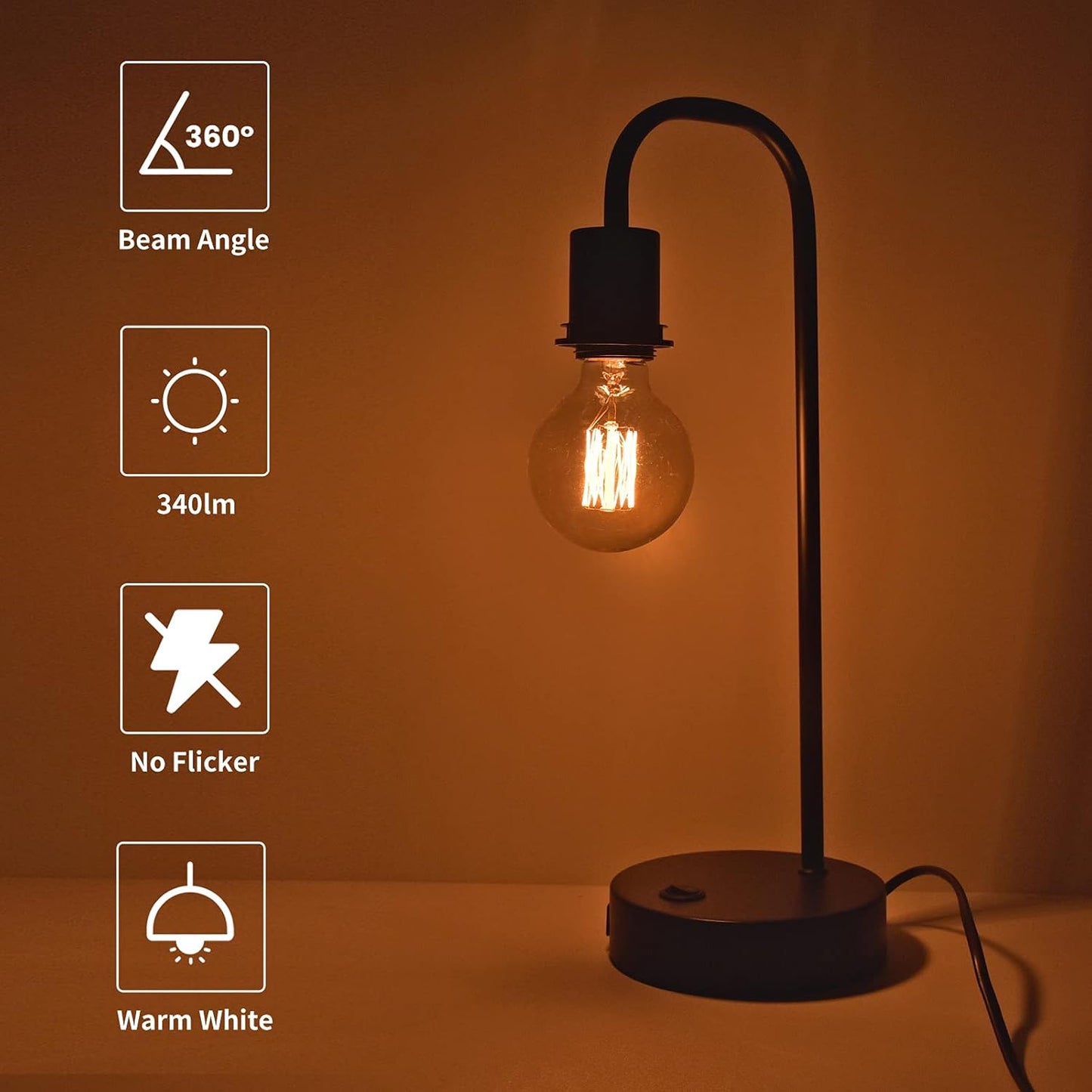 Vintage Glass LED Bulbs LED Bulb, Warm White 2700K Amber Lighting, DEMO