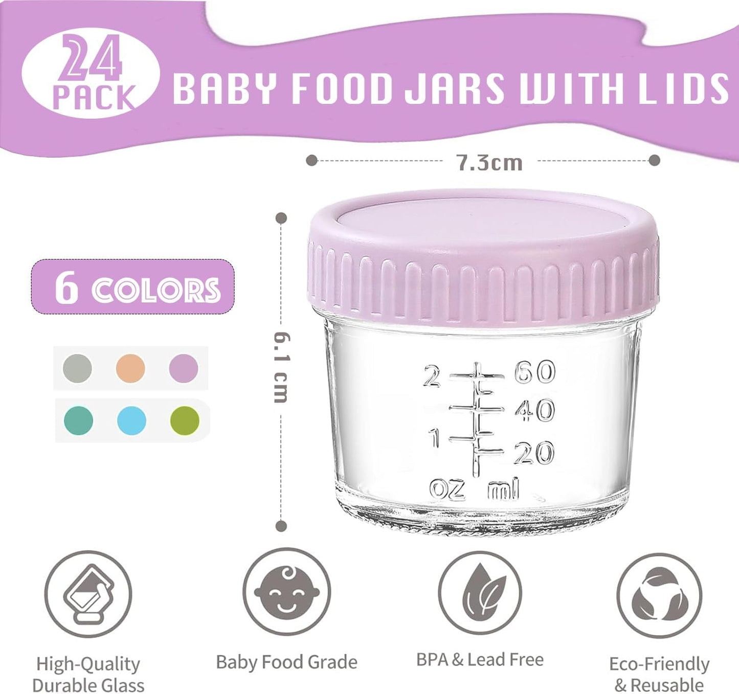 Glass Baby Food Storage Containers 120ml Jars in Pastel Colors, Multi-Pack NEW