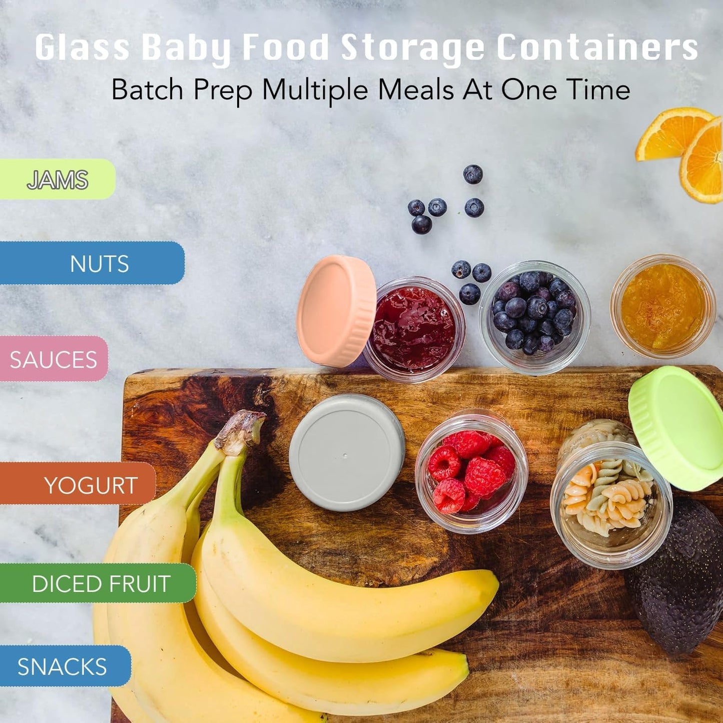 Glass Baby Food Storage Containers 120ml Jars in Pastel Colors, Multi-Pack NEW