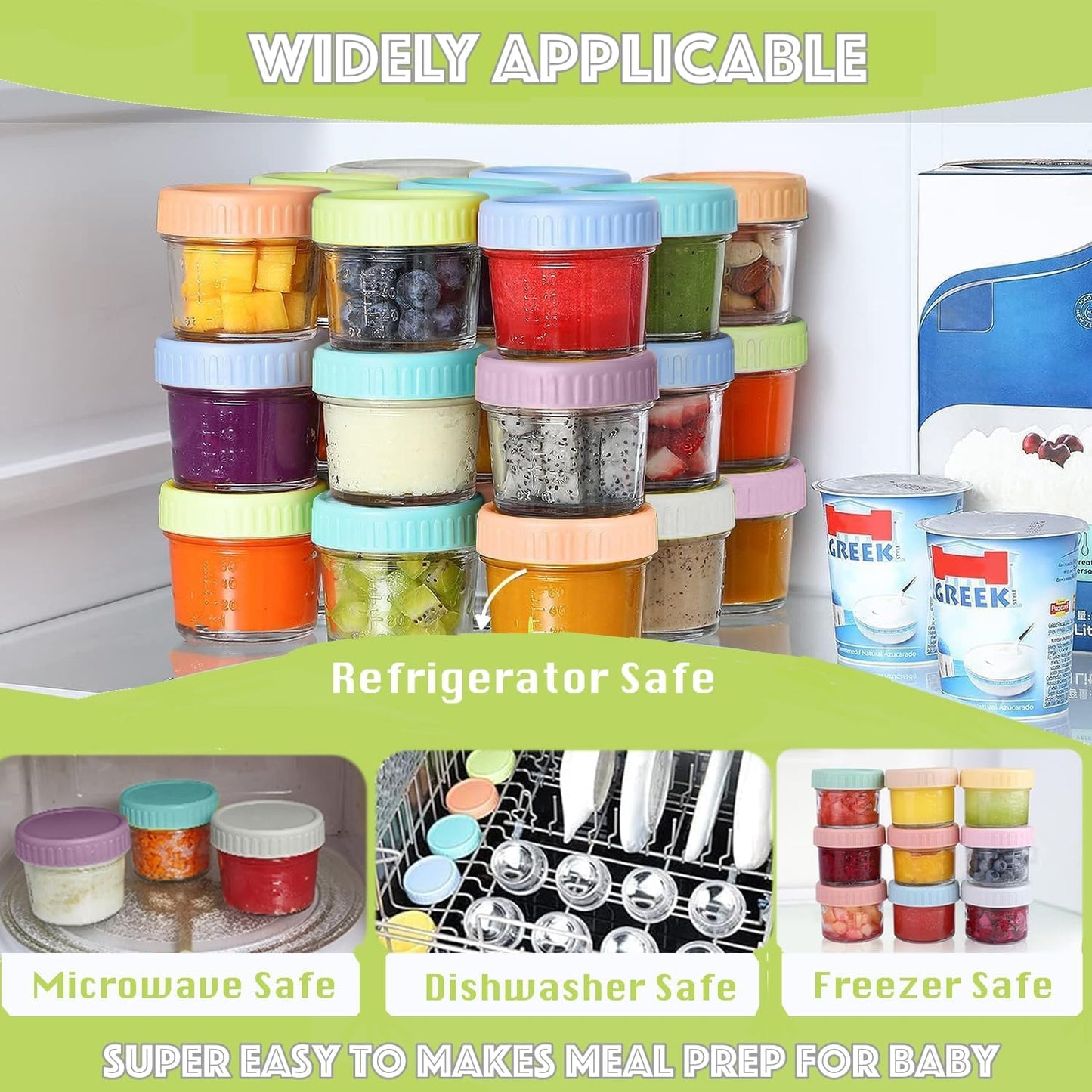 Glass Baby Food Storage Containers 120ml Jars in Pastel Colors, Multi-Pack NEW