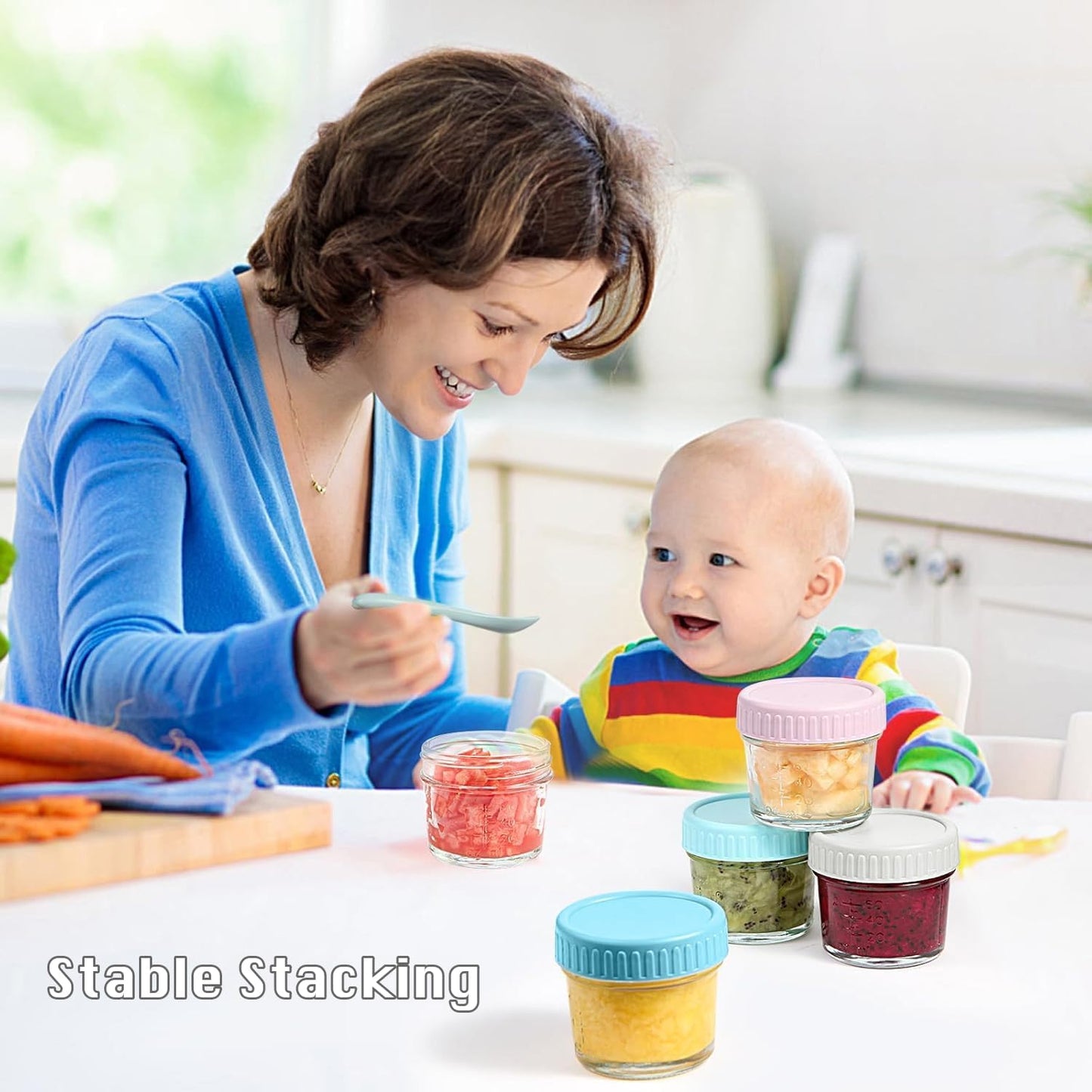 Glass Baby Food Storage Containers 120ml Jars in Pastel Colors, Multi-Pack NEW