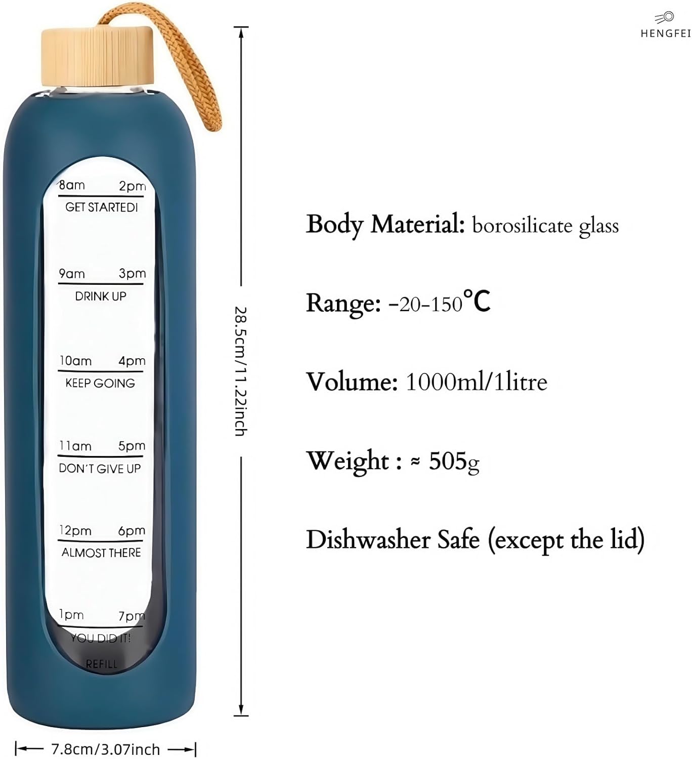 1L Clear & Teal Borosilicate Glass Sports Water Bottle for Hydration Size 1L NEW