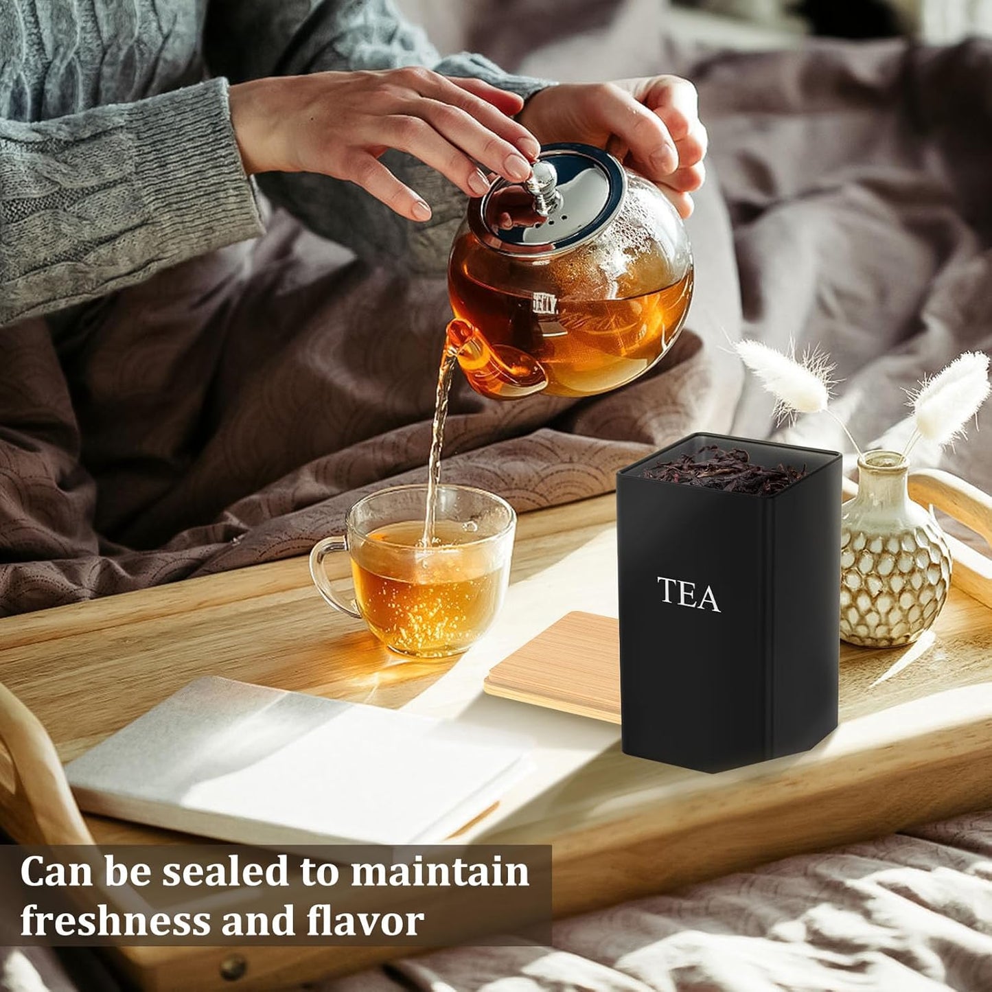 1000 ml Metal Storage Canister Airtight Sealed Kitchen Container Black Size NEW