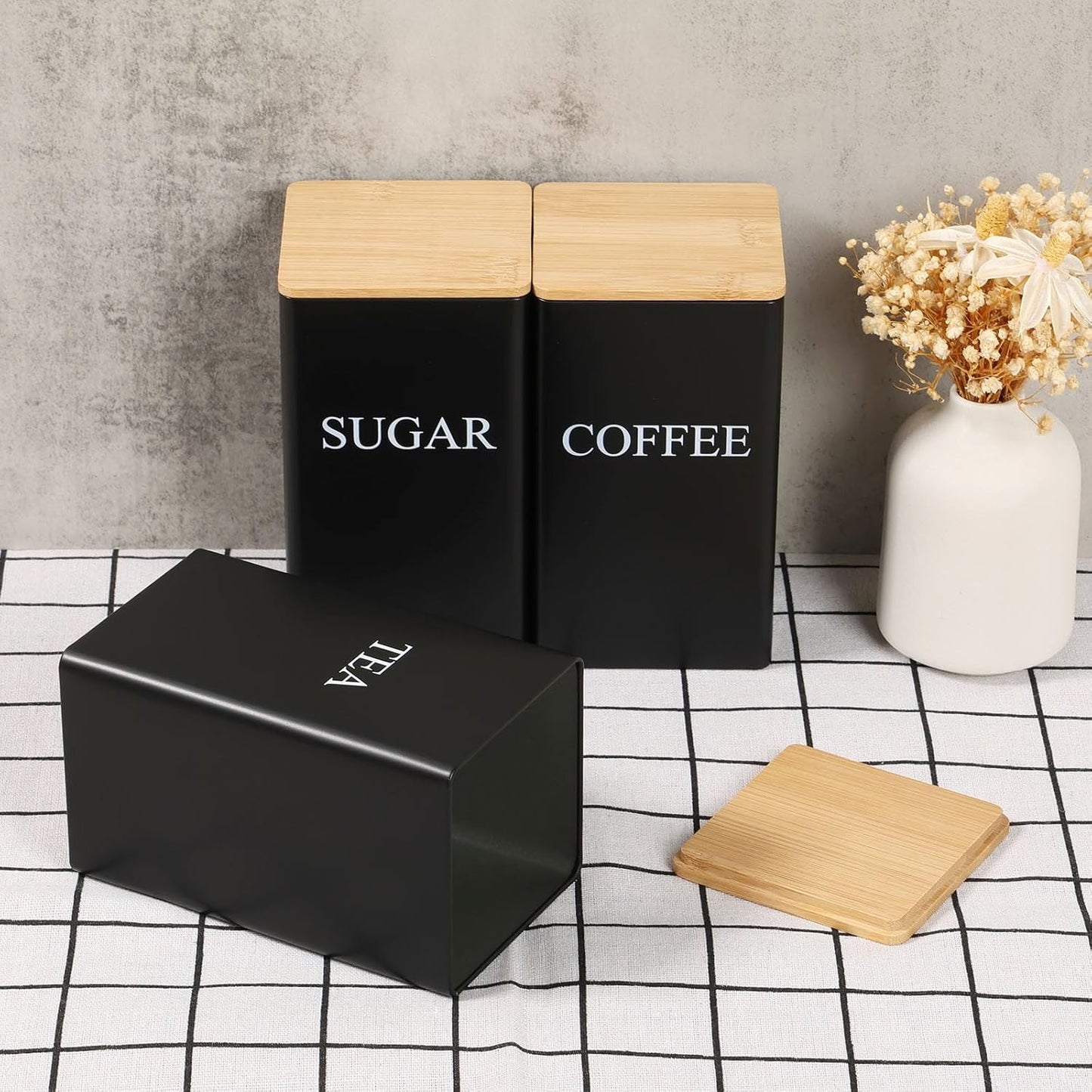 1000 ml Metal Storage Canister Airtight Sealed Kitchen Container Black Size NEW