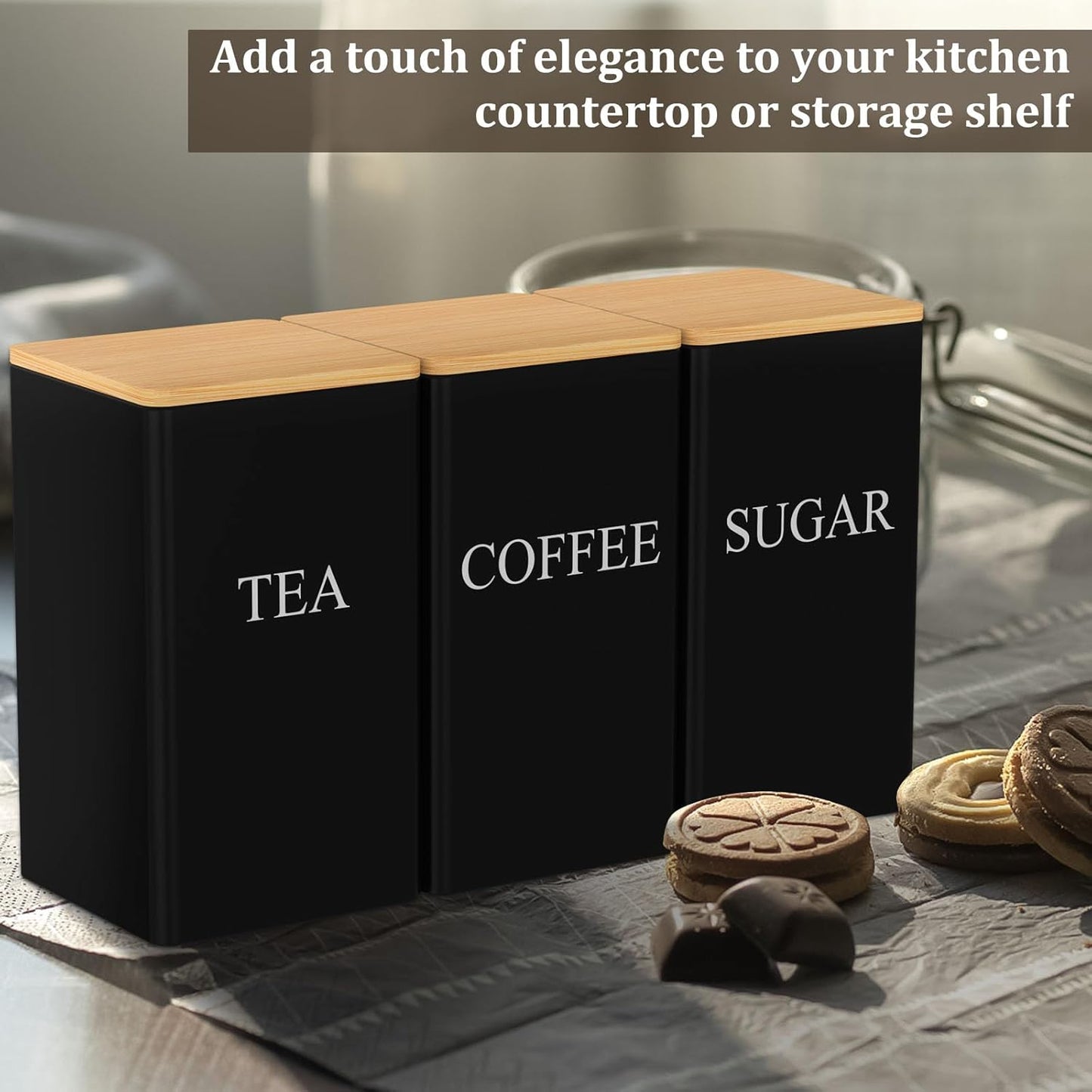 1000 ml Metal Storage Canister Airtight Sealed Kitchen Container Black Size NEW